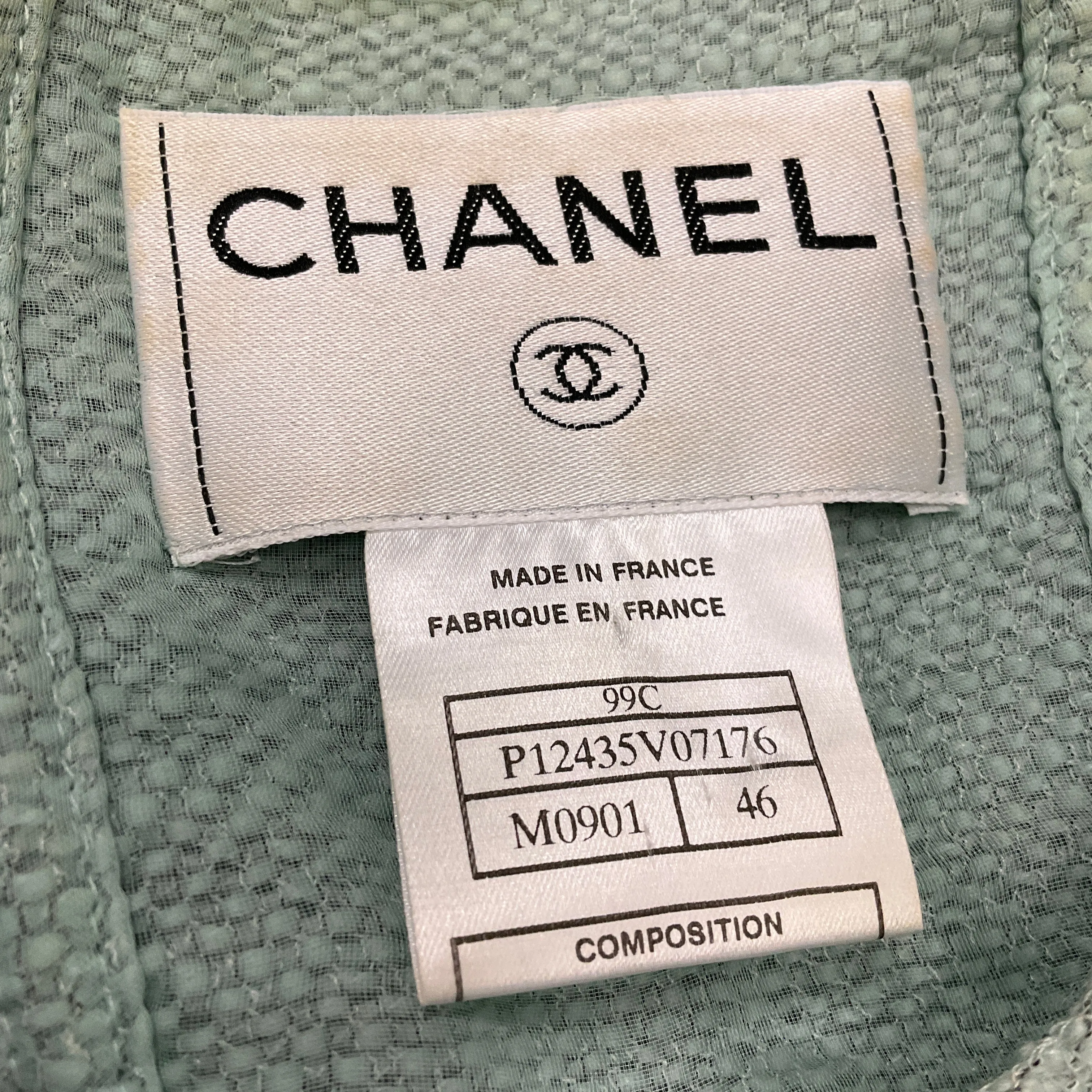 Chanel Vintage 1999 Mint Green Wool Tweed Jacket and Skirt Two-Piece Set