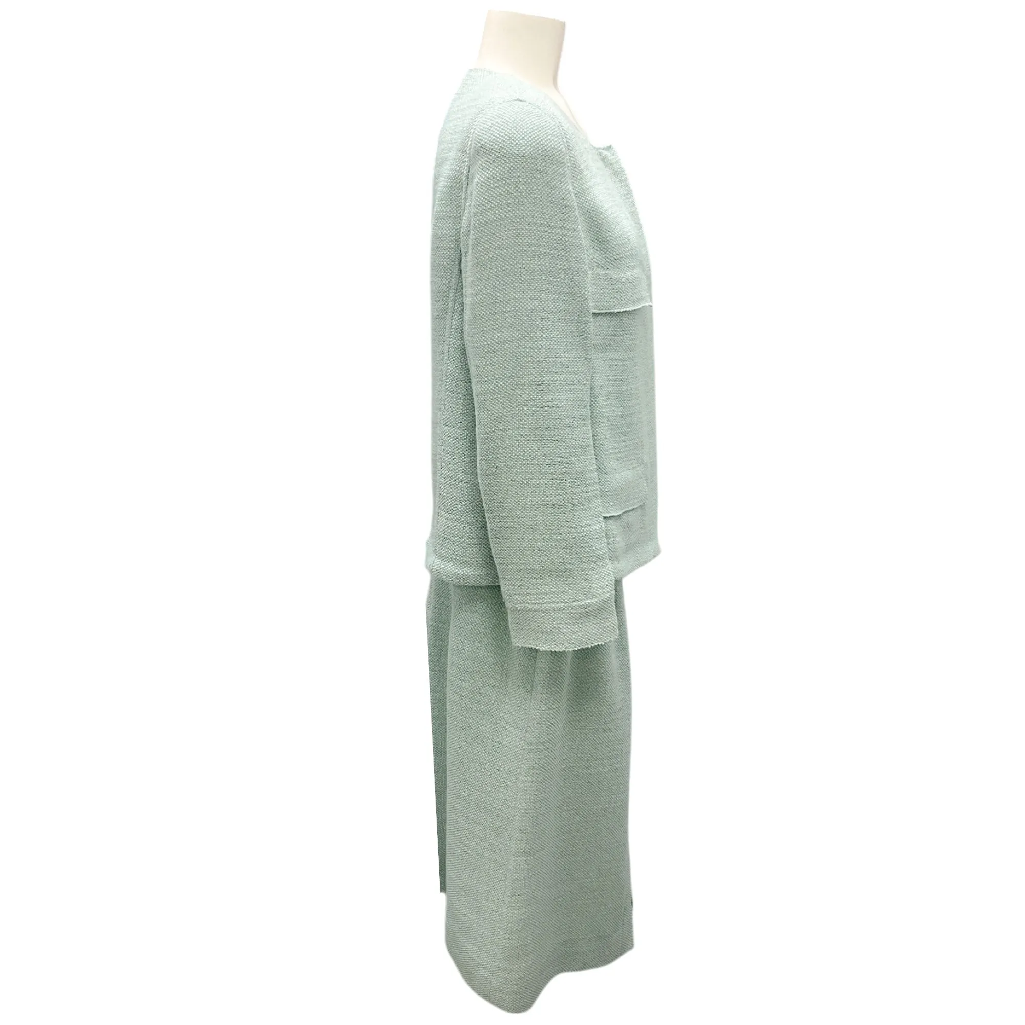 Chanel Vintage 1999 Mint Green Wool Tweed Jacket and Skirt Two-Piece Set
