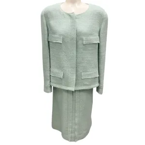 Chanel Vintage 1999 Mint Green Wool Tweed Jacket and Skirt Two-Piece Set