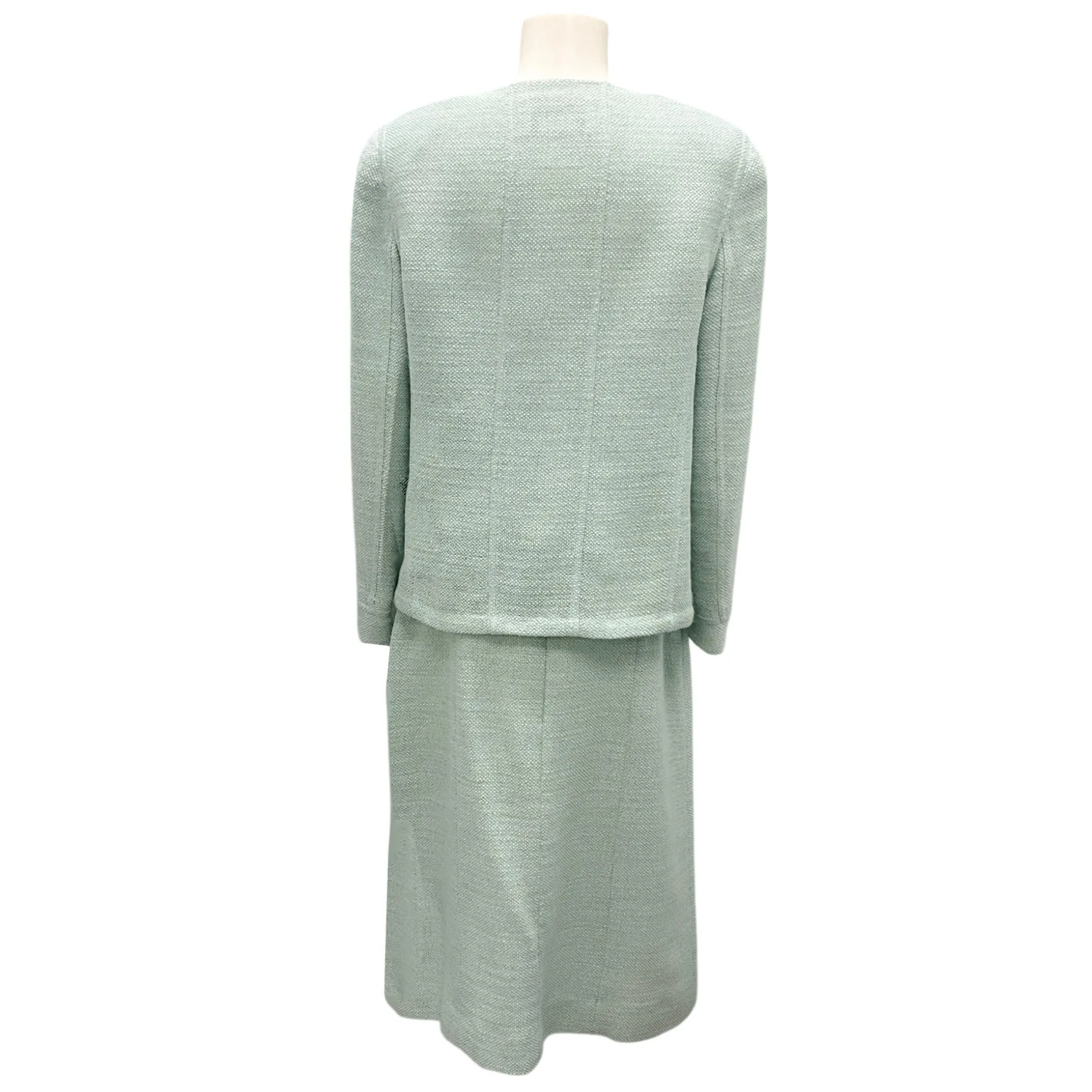 Chanel Vintage 1999 Mint Green Wool Tweed Jacket and Skirt Two-Piece Set