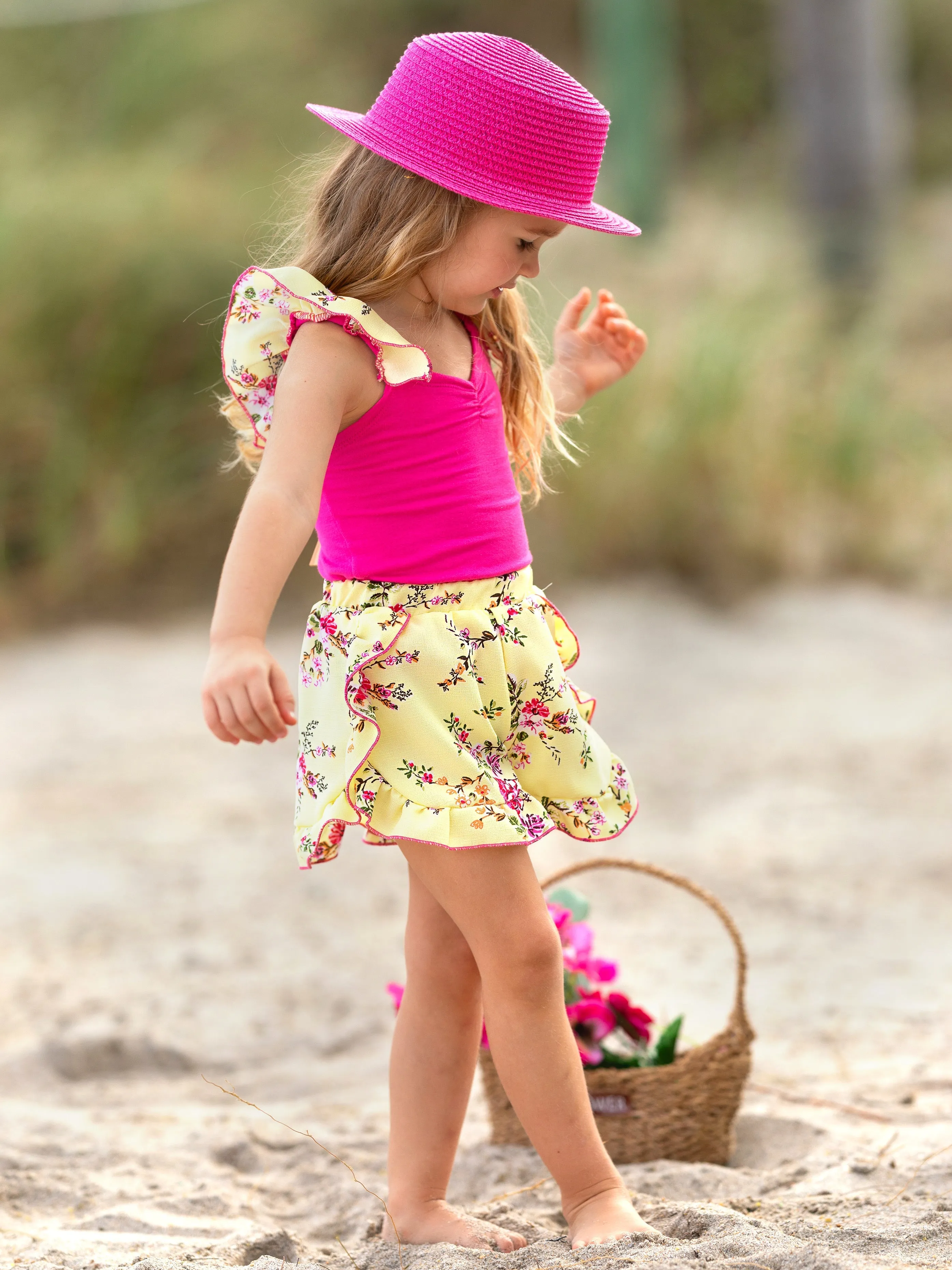 Chasing Butterflies Floral Top and Ruffle Short Set