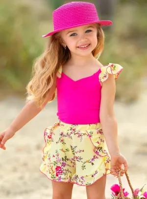 Chasing Butterflies Floral Top and Ruffle Short Set