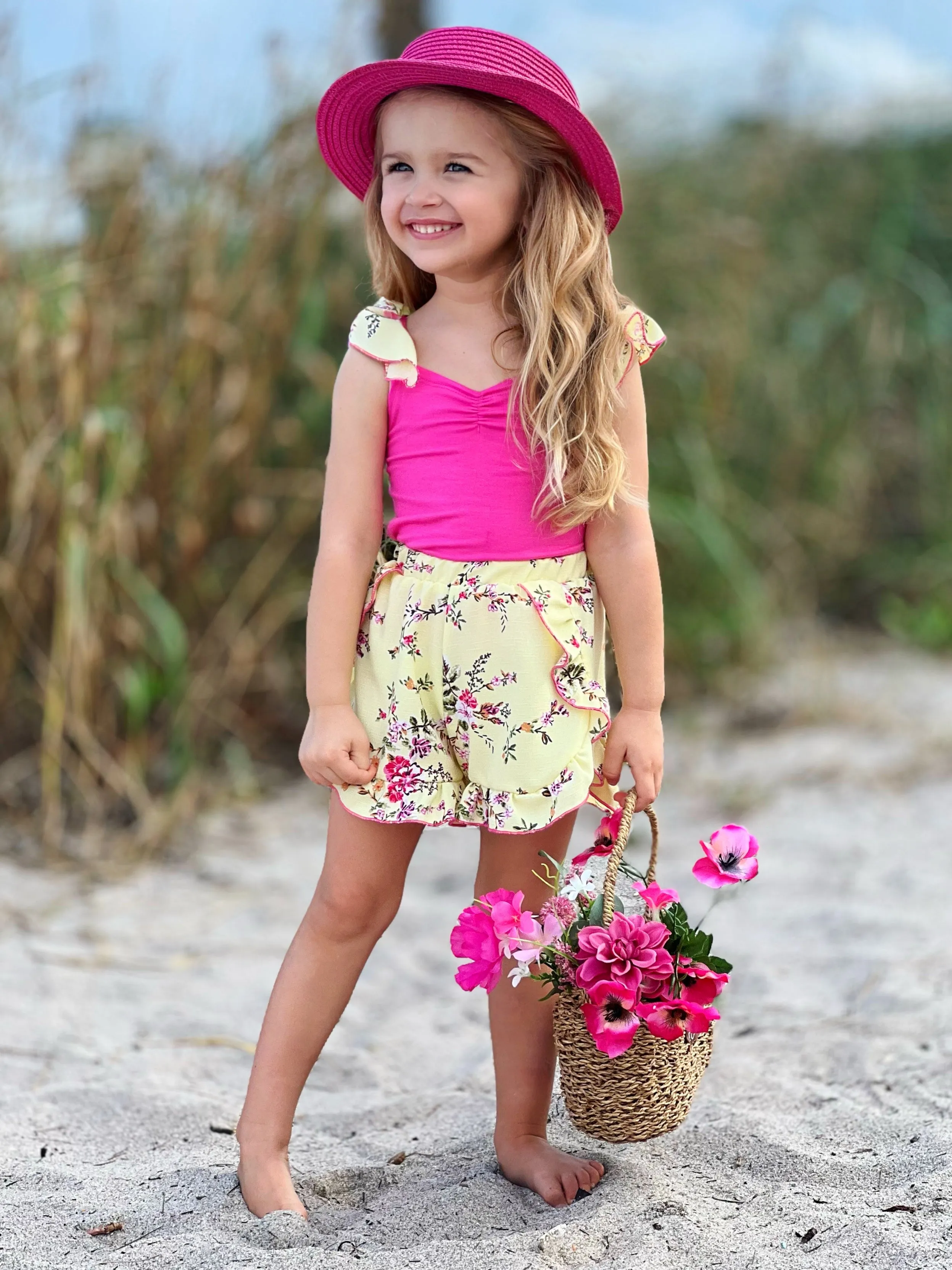 Chasing Butterflies Floral Top and Ruffle Short Set
