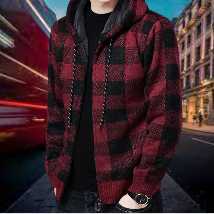 Checked hooded vest by Garson, high-quality