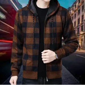 Checked hooded vest by Garson, high-quality