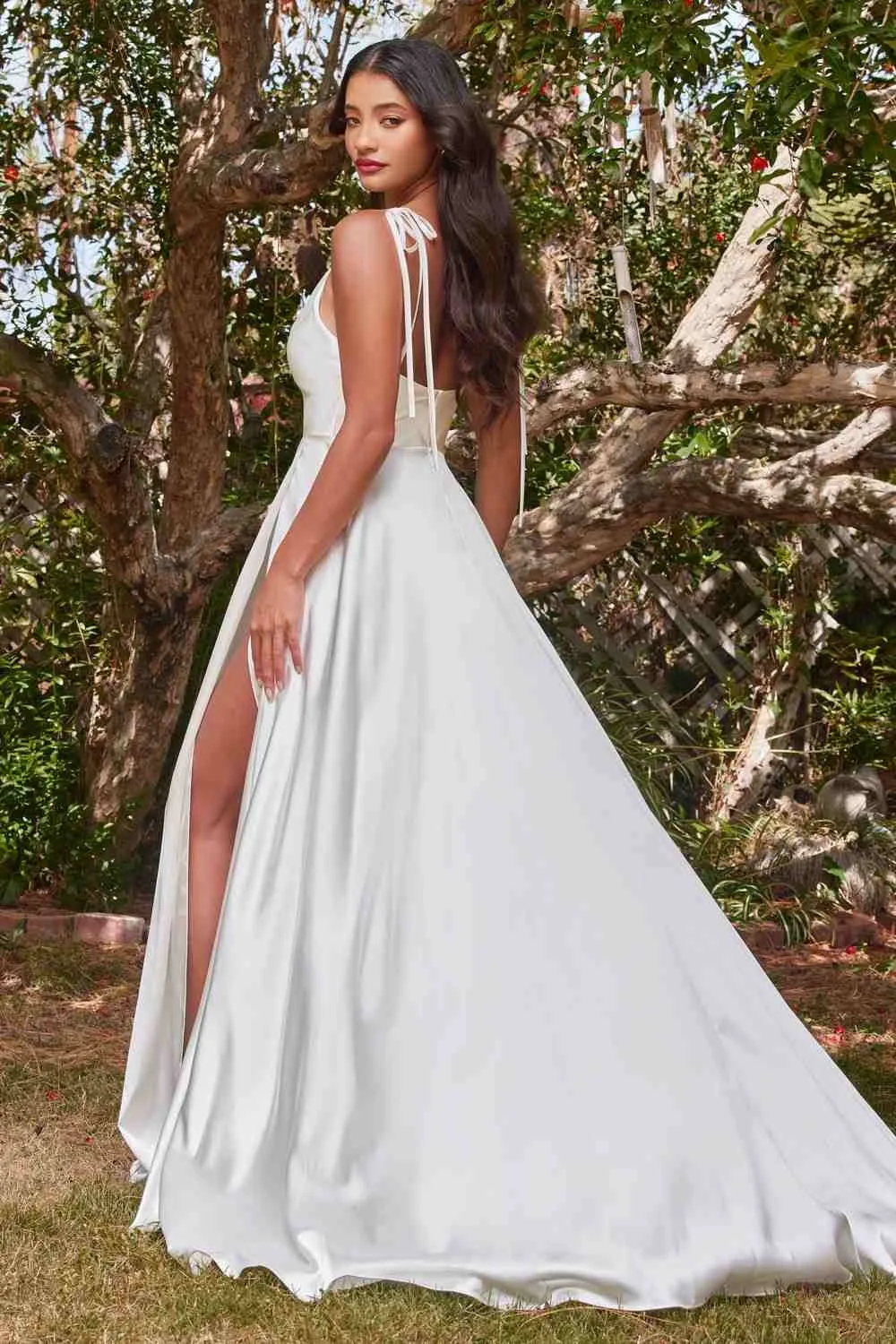 Cinderella Divine BD104W Ravishing Cowl A-Line Satin Gown