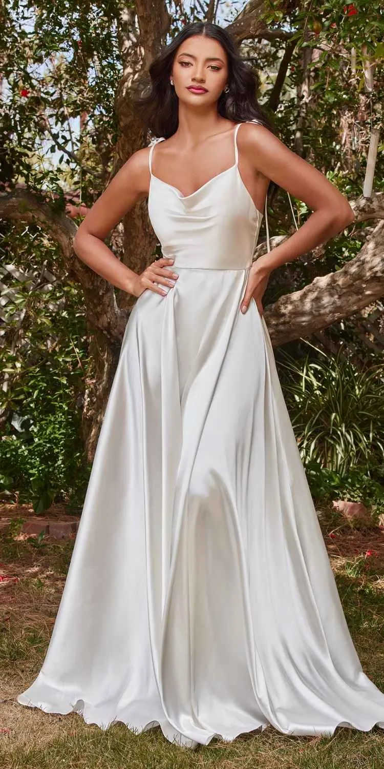 Cinderella Divine BD104W Ravishing Cowl A-Line Satin Gown