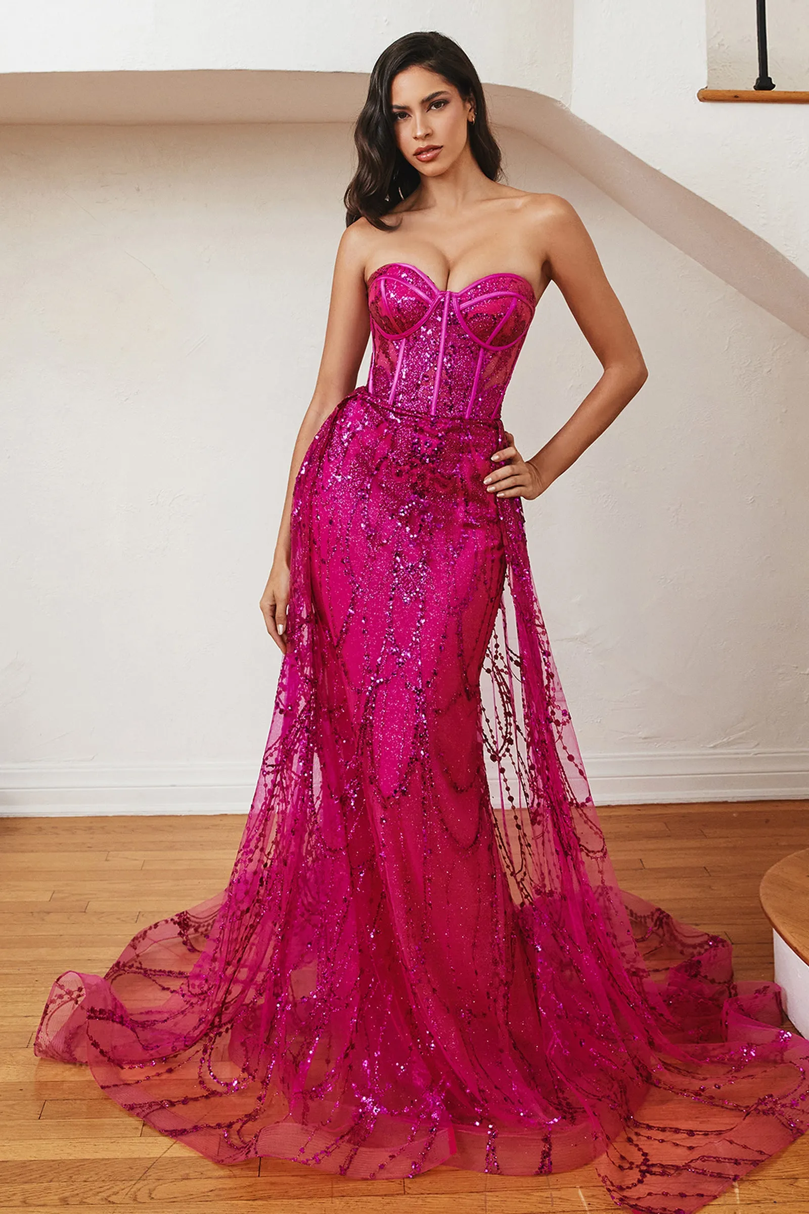 CINDERELLA DIVINE CB095 Strapless Fitted Strapless Overskirt Gown