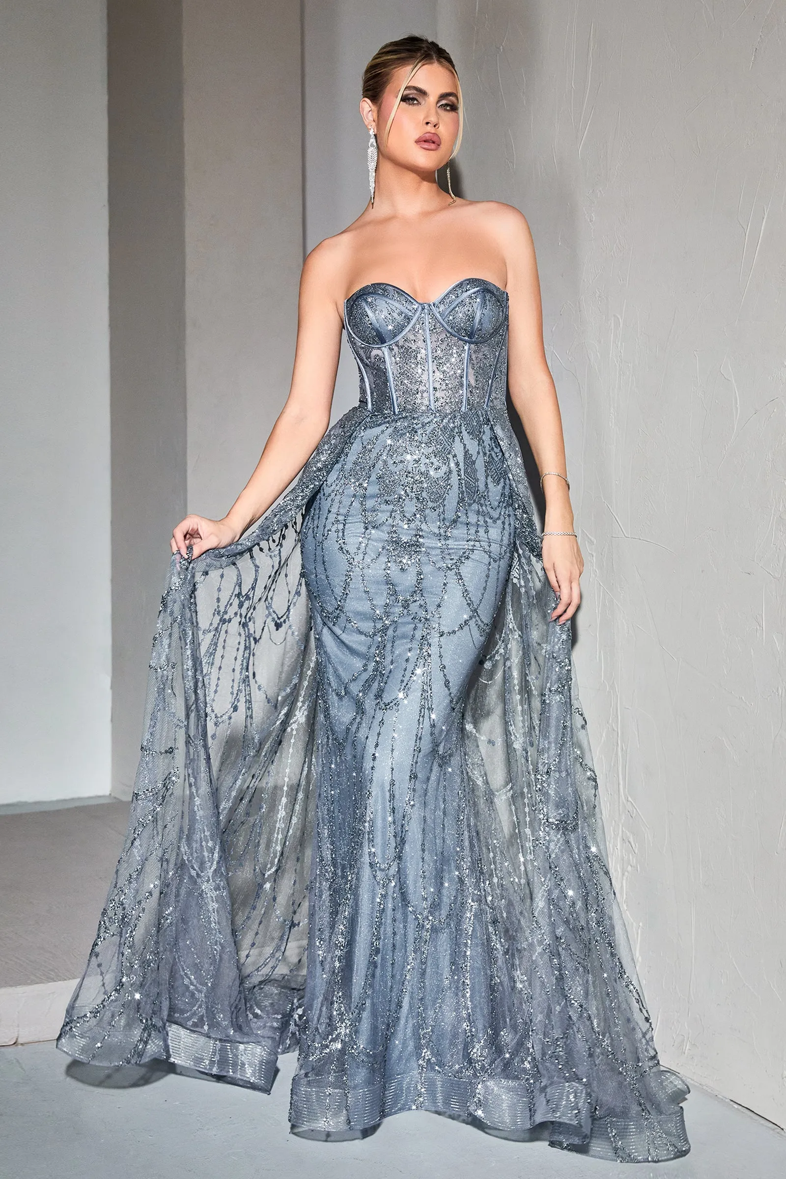 CINDERELLA DIVINE CB095 Strapless Fitted Strapless Overskirt Gown