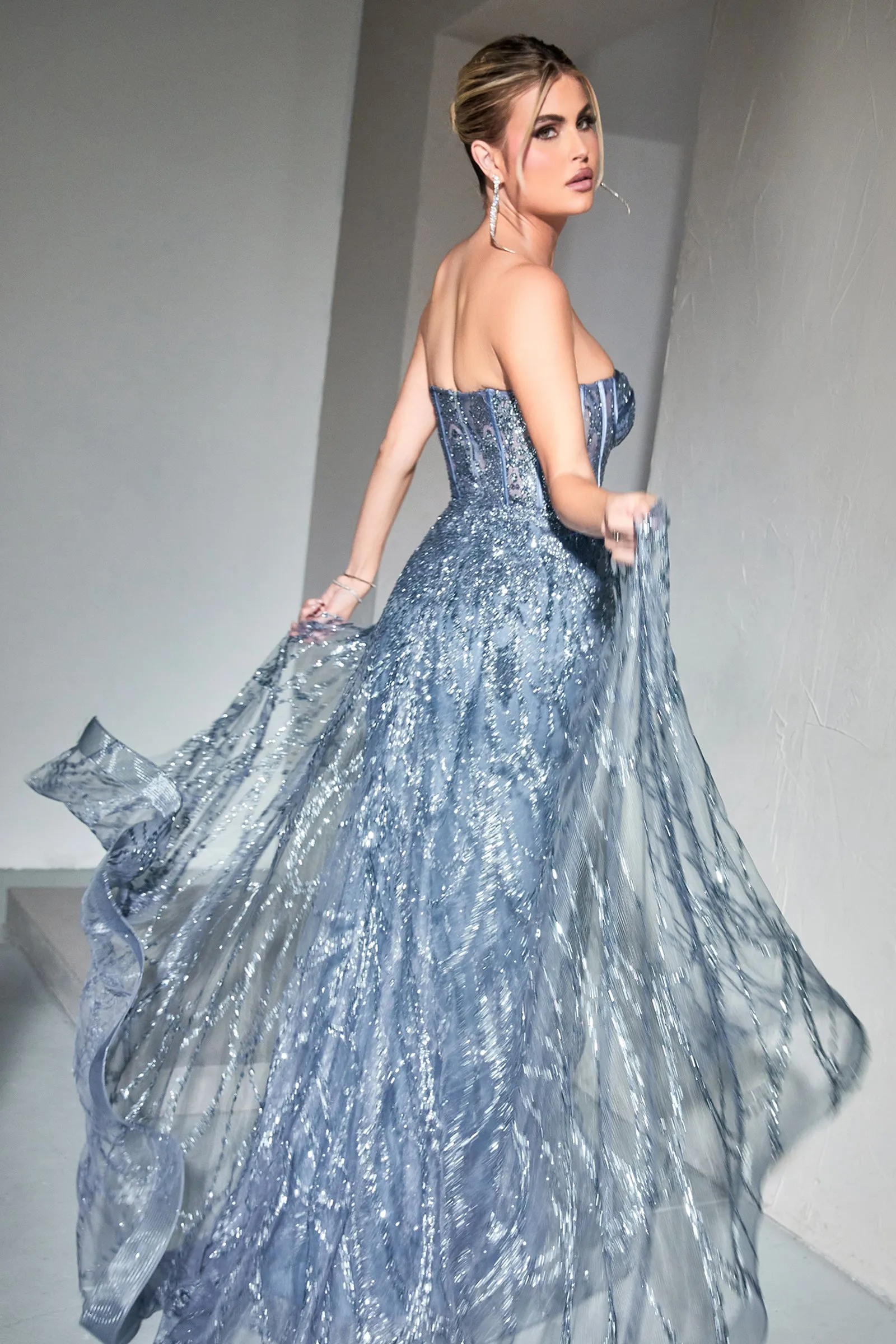 CINDERELLA DIVINE CB095 Strapless Fitted Strapless Overskirt Gown
