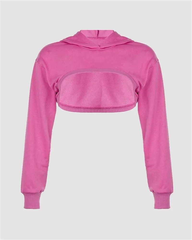 Circle Cut Cropped Long-Sleeve Hoodie