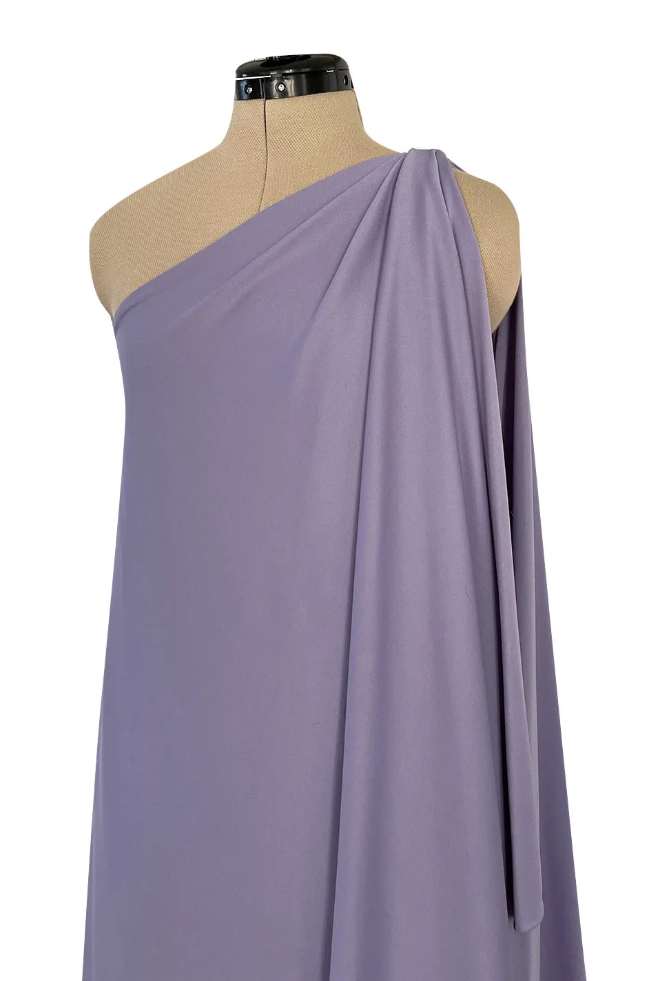 Classic 1978 Halston One Shoulder Draped Pastel Purple Jersey Full Length Maxi Dress