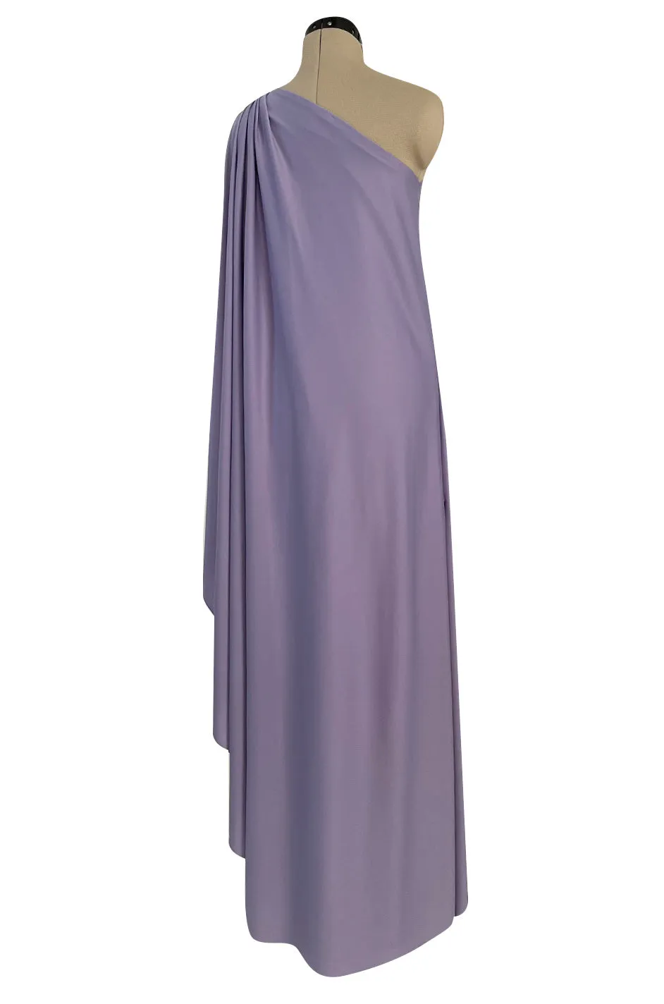 Classic 1978 Halston One Shoulder Draped Pastel Purple Jersey Full Length Maxi Dress
