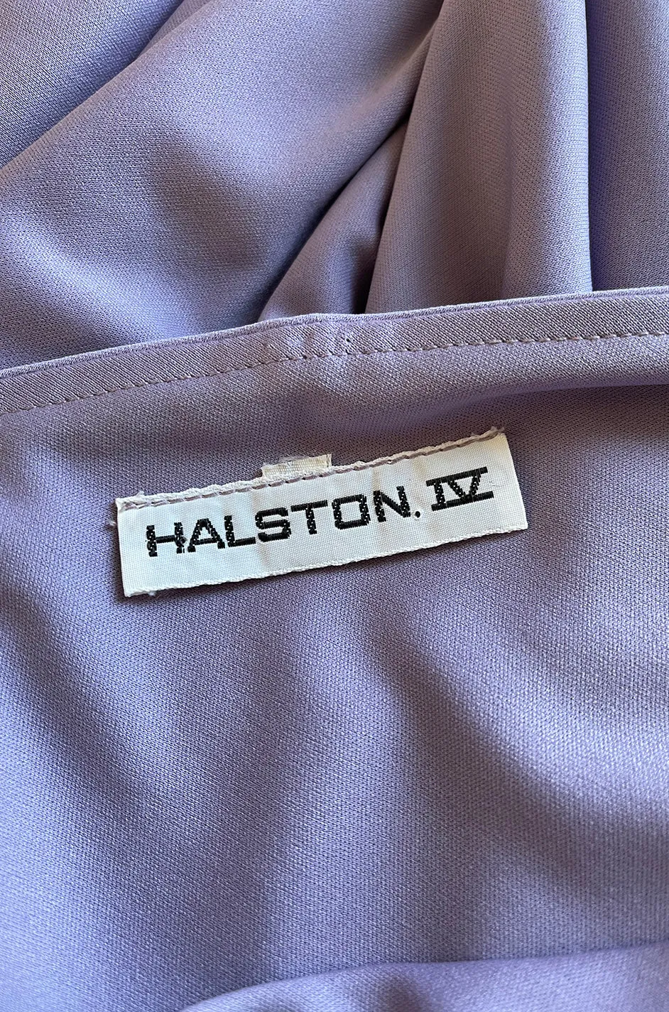 Classic 1978 Halston One Shoulder Draped Pastel Purple Jersey Full Length Maxi Dress