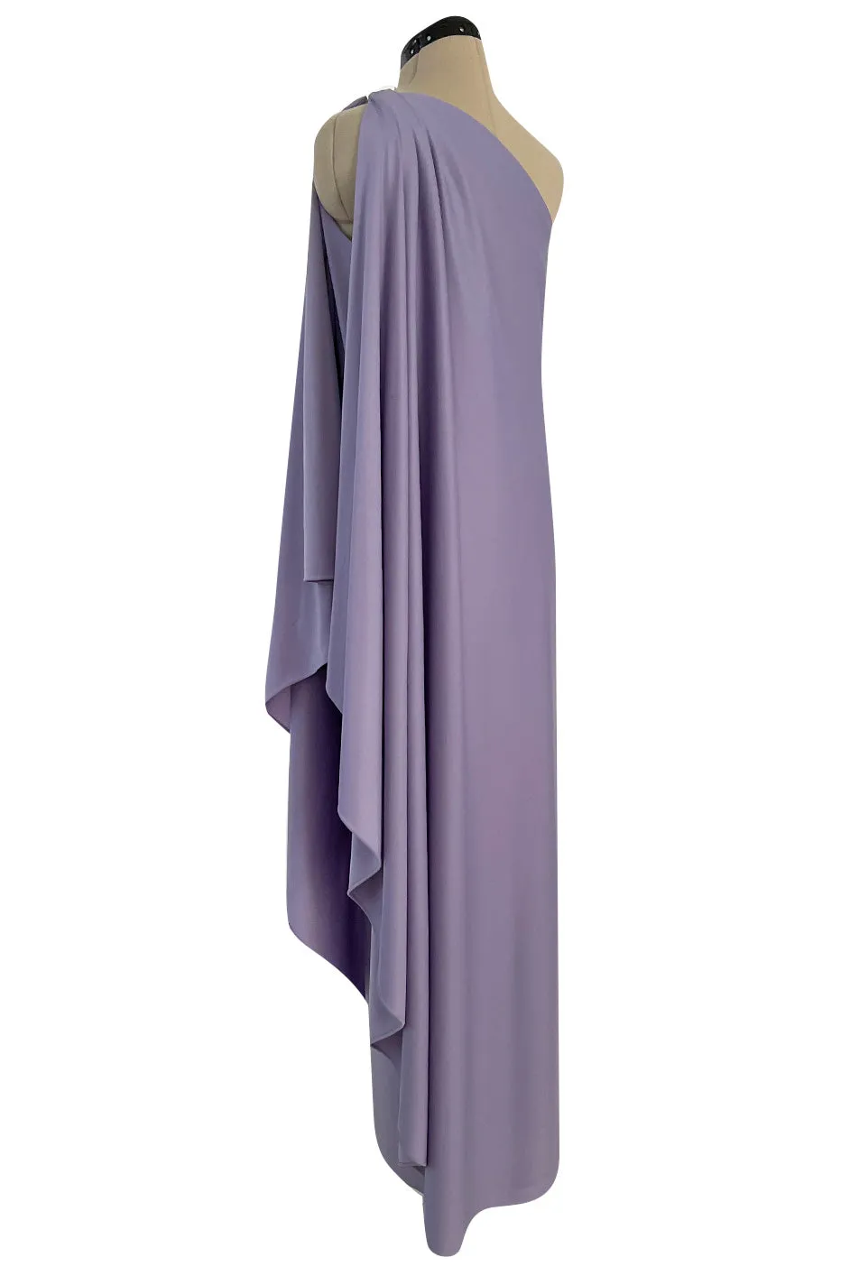 Classic 1978 Halston One Shoulder Draped Pastel Purple Jersey Full Length Maxi Dress