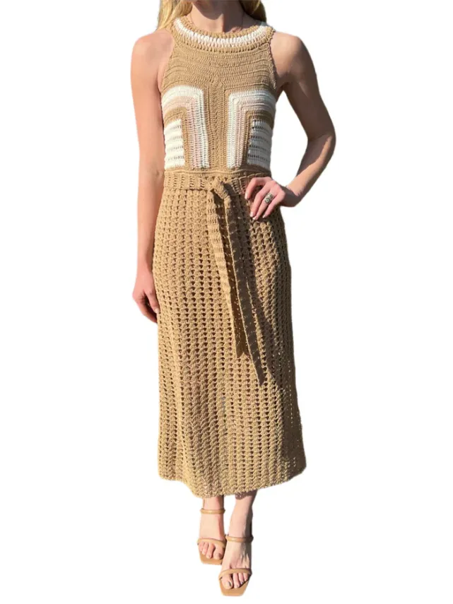 Cleobella Kiana Crochet Midi in Beige/Ivory/Pink