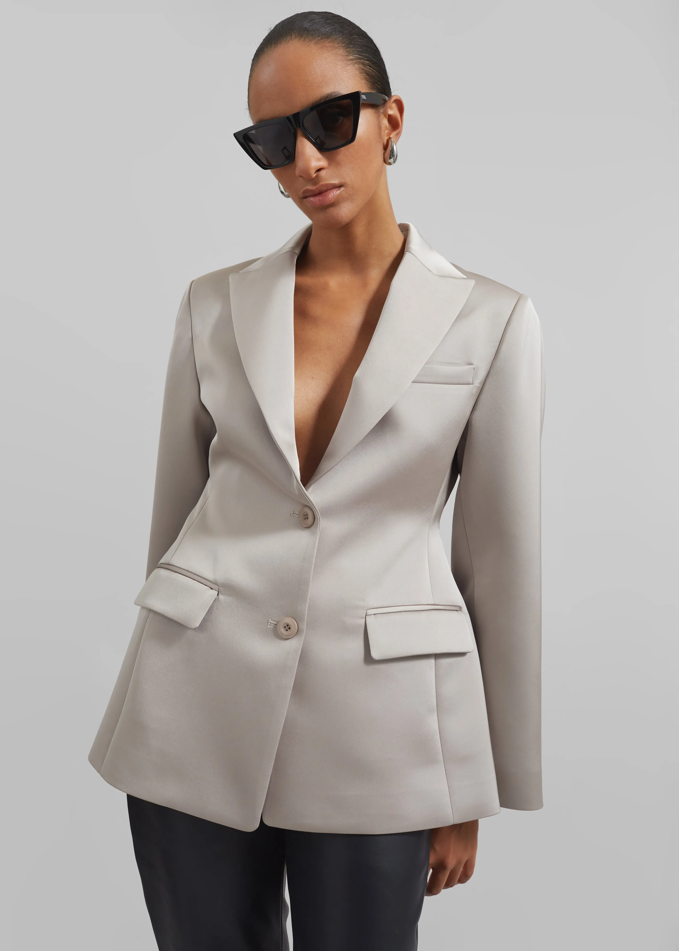 Colette Hourglass Satin Blazer - Light Taupe
