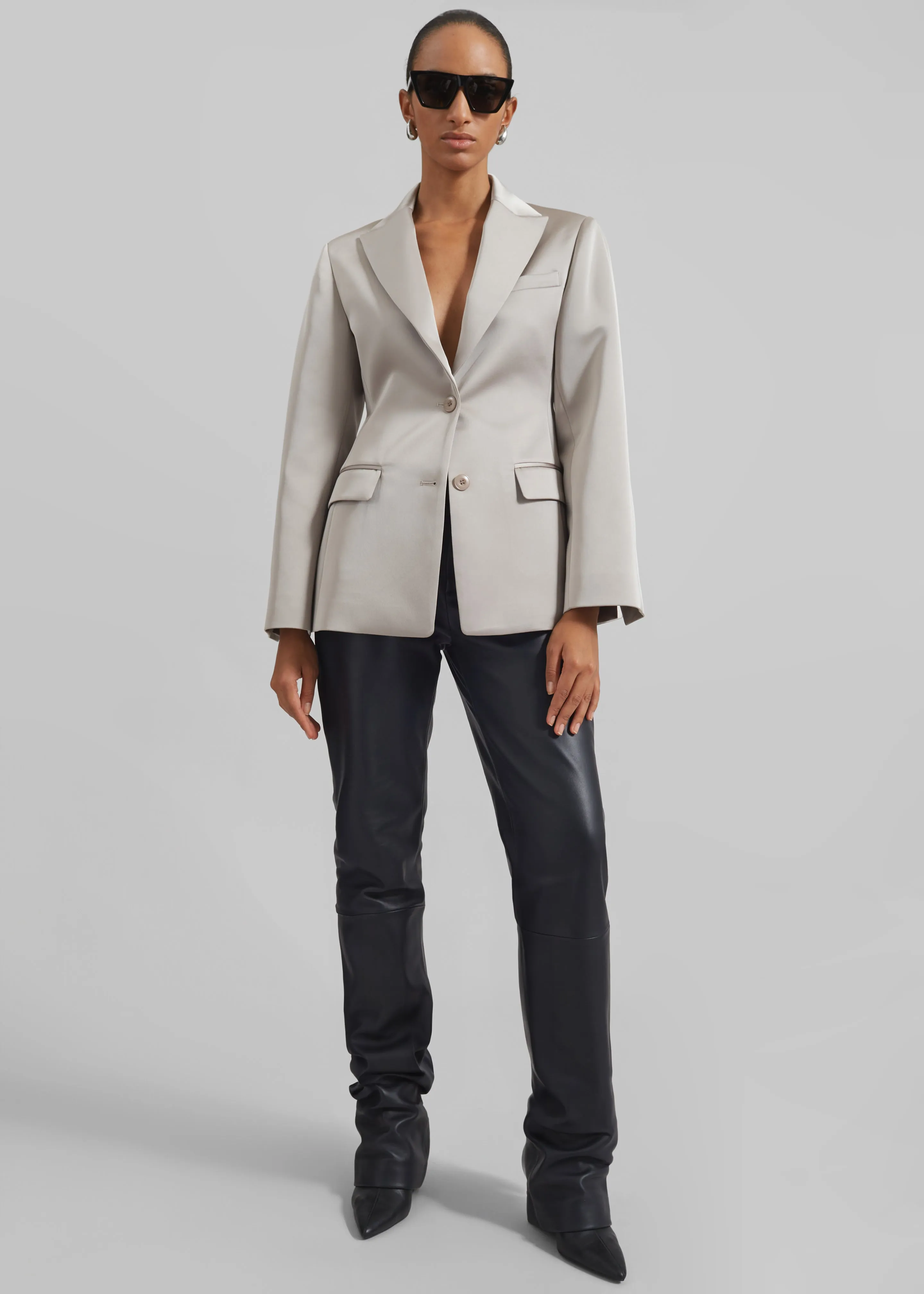 Colette Hourglass Satin Blazer - Light Taupe