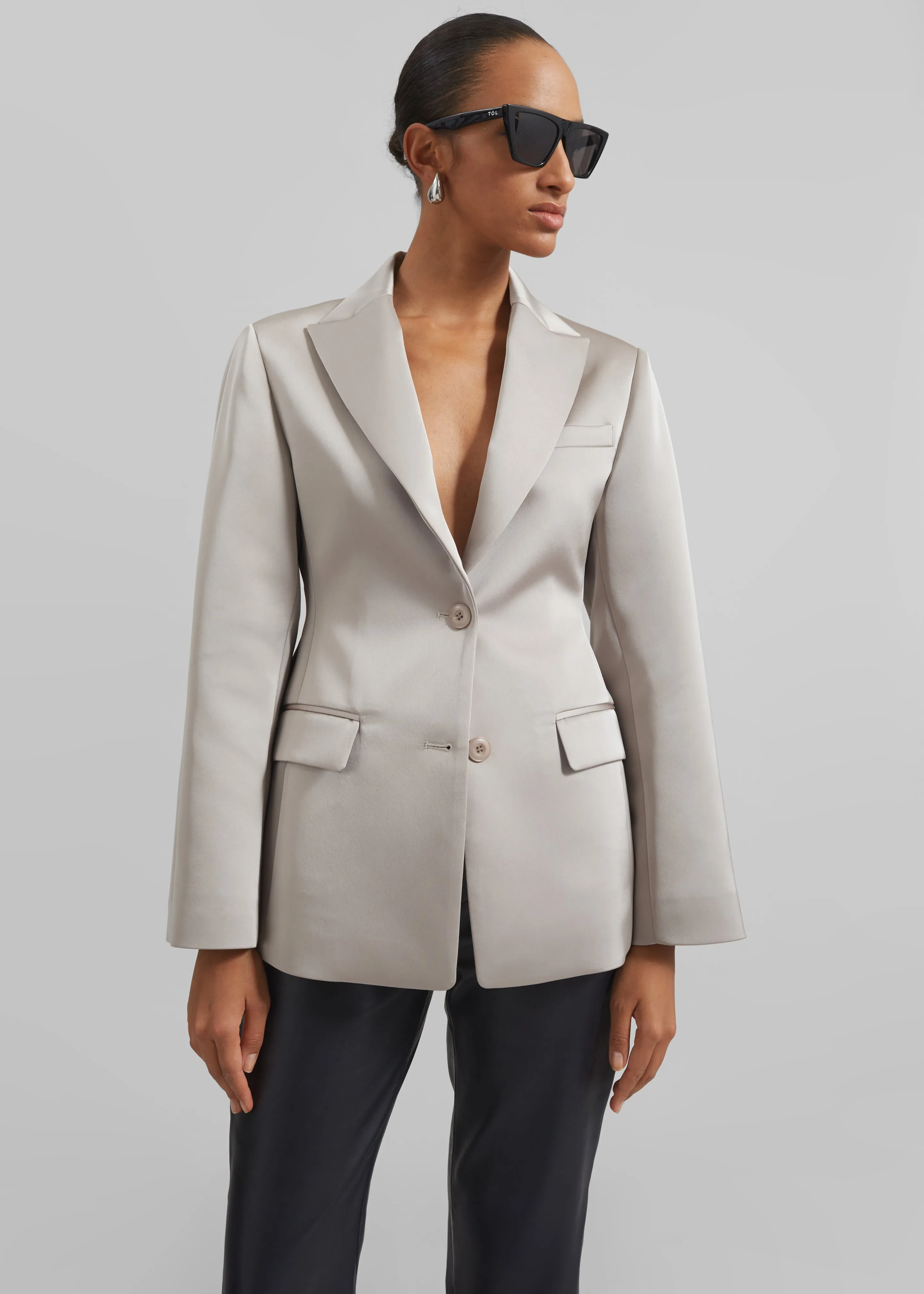 Colette Hourglass Satin Blazer - Light Taupe