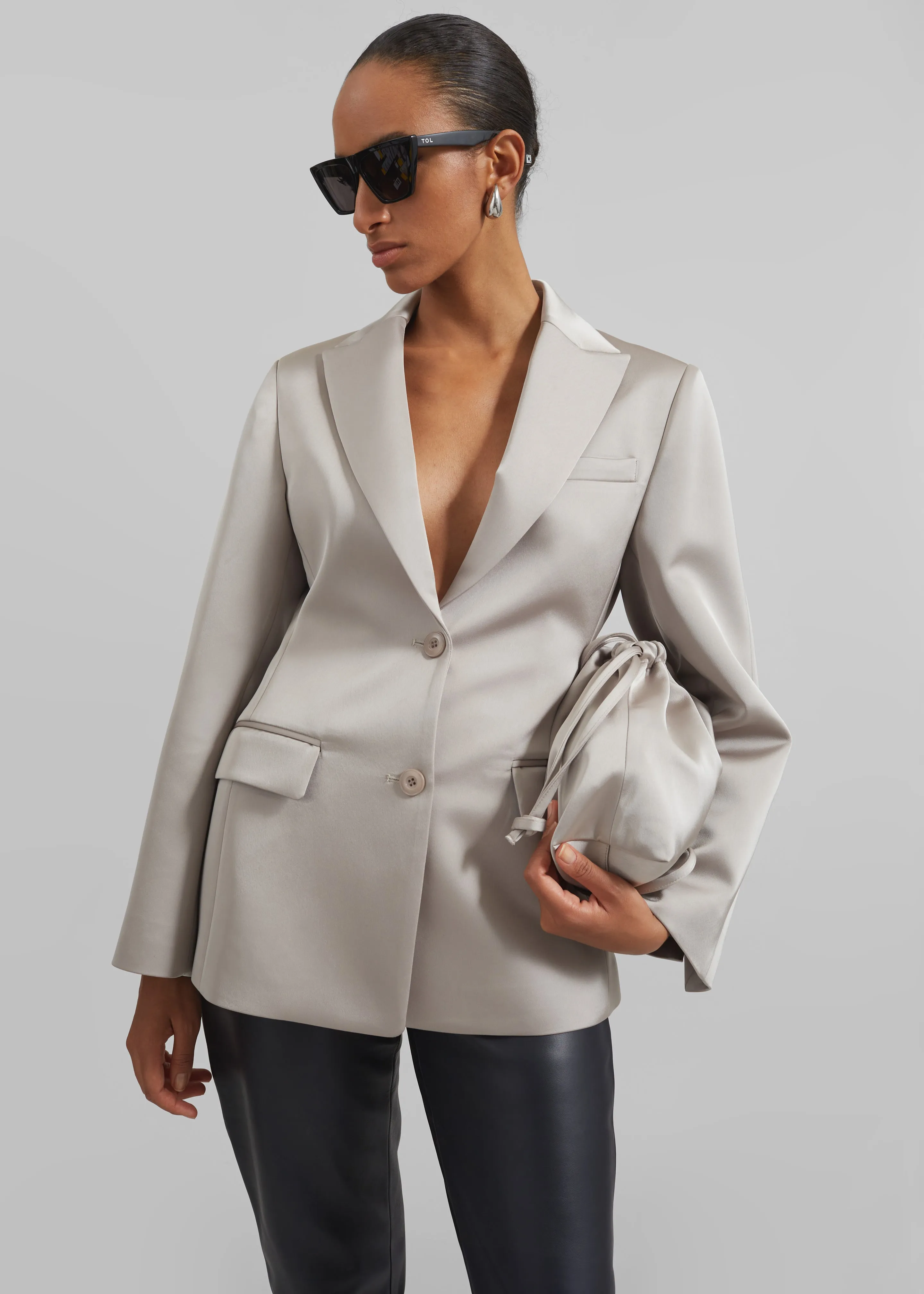 Colette Hourglass Satin Blazer - Light Taupe