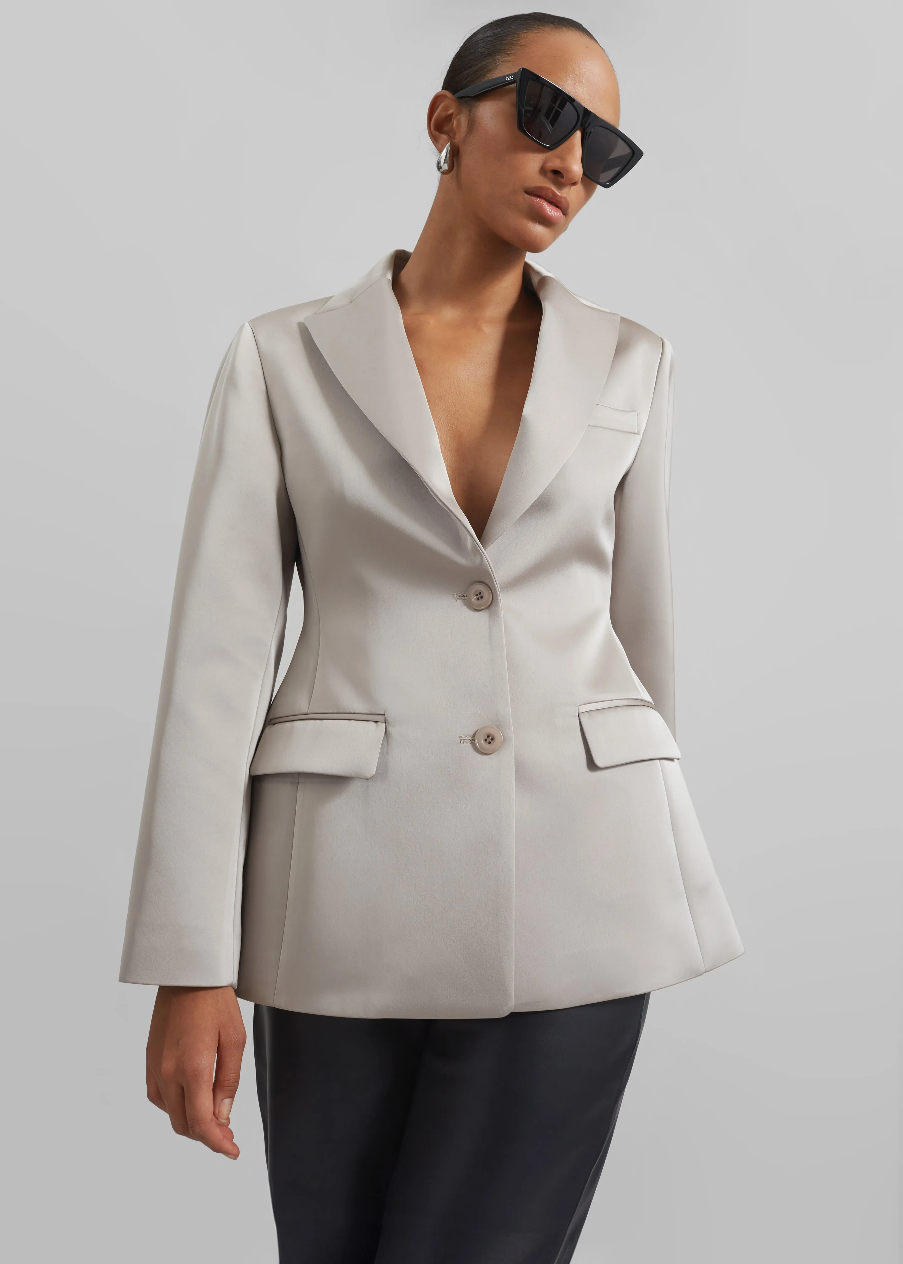 Colette Hourglass Satin Blazer - Light Taupe