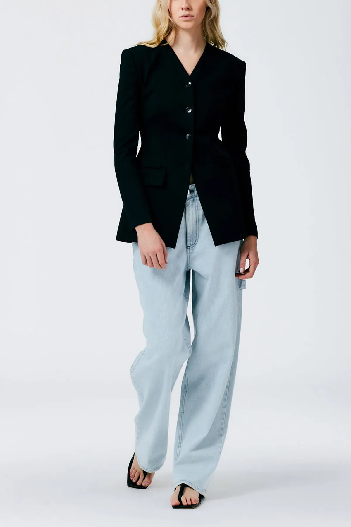 Compact Ultra Stretch Knit Fitted Blazer in Black