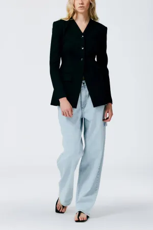 Compact Ultra Stretch Knit Fitted Blazer in Black