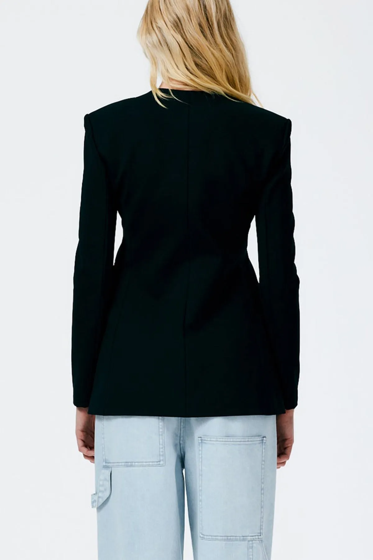 Compact Ultra Stretch Knit Fitted Blazer in Black