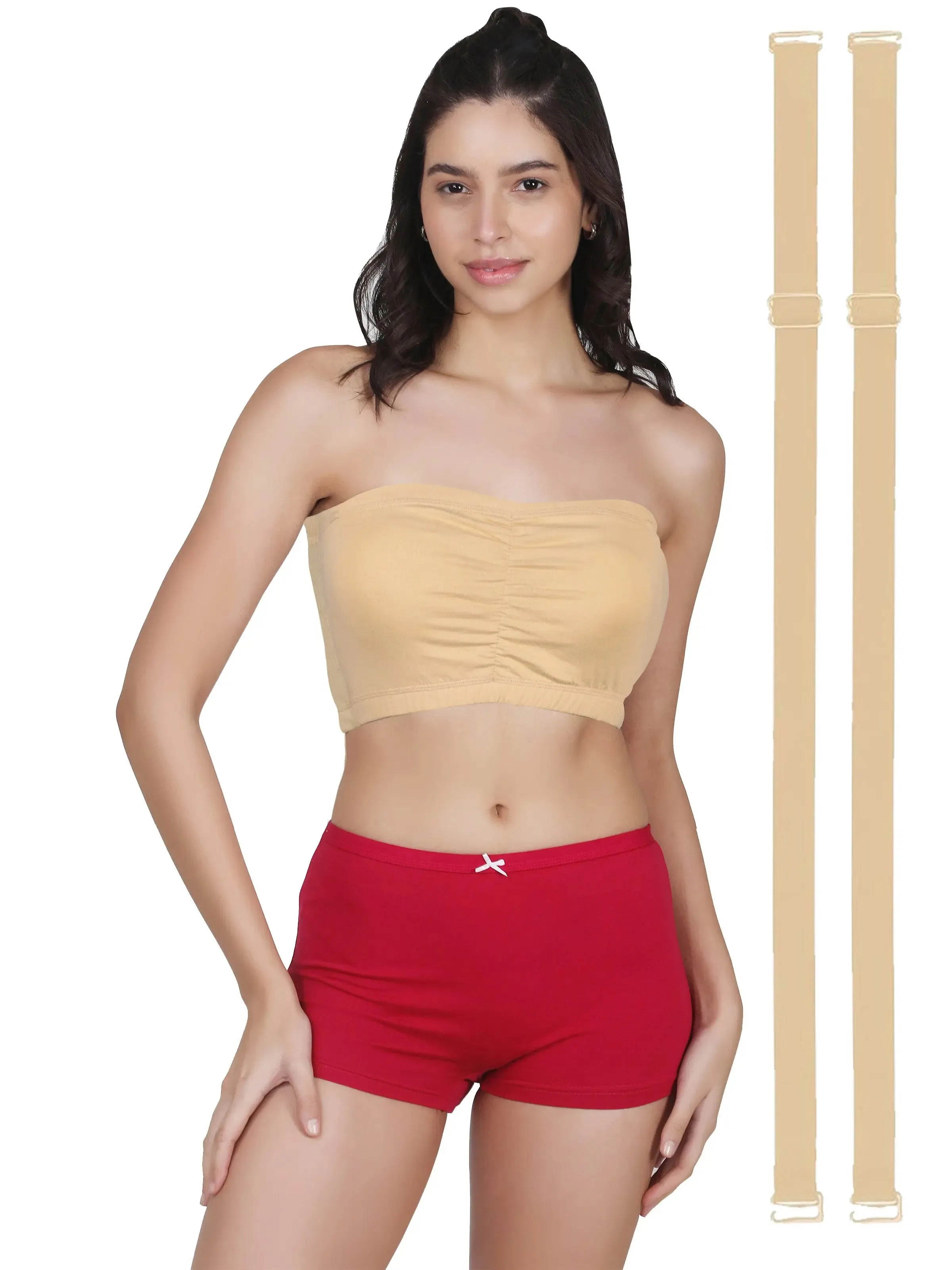 Cotton Strapless Tube Bra For Women| Bandeau Bra With Removable Pads | Skin Tube Top With Straps Pack Of 1