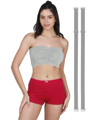 Cotton Strapless Tube Bra For Womens| Bandeau Bra With Removable Pads | Grey Tube Top With Straps Pack Of 2