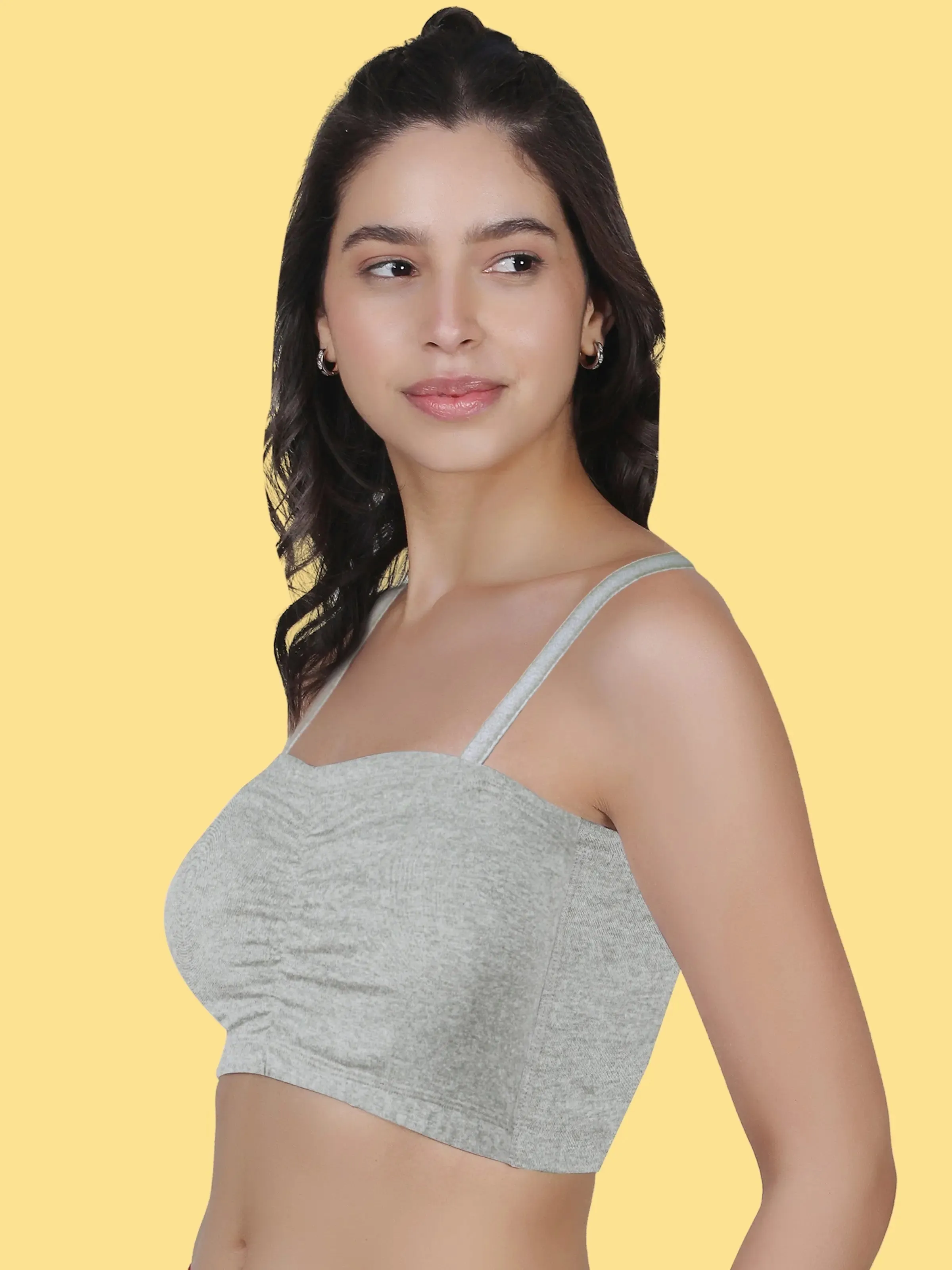 Cotton Strapless Tube Bra For Womens| Bandeau Bra With Removable Pads | Grey Tube Top With Straps Pack Of 2