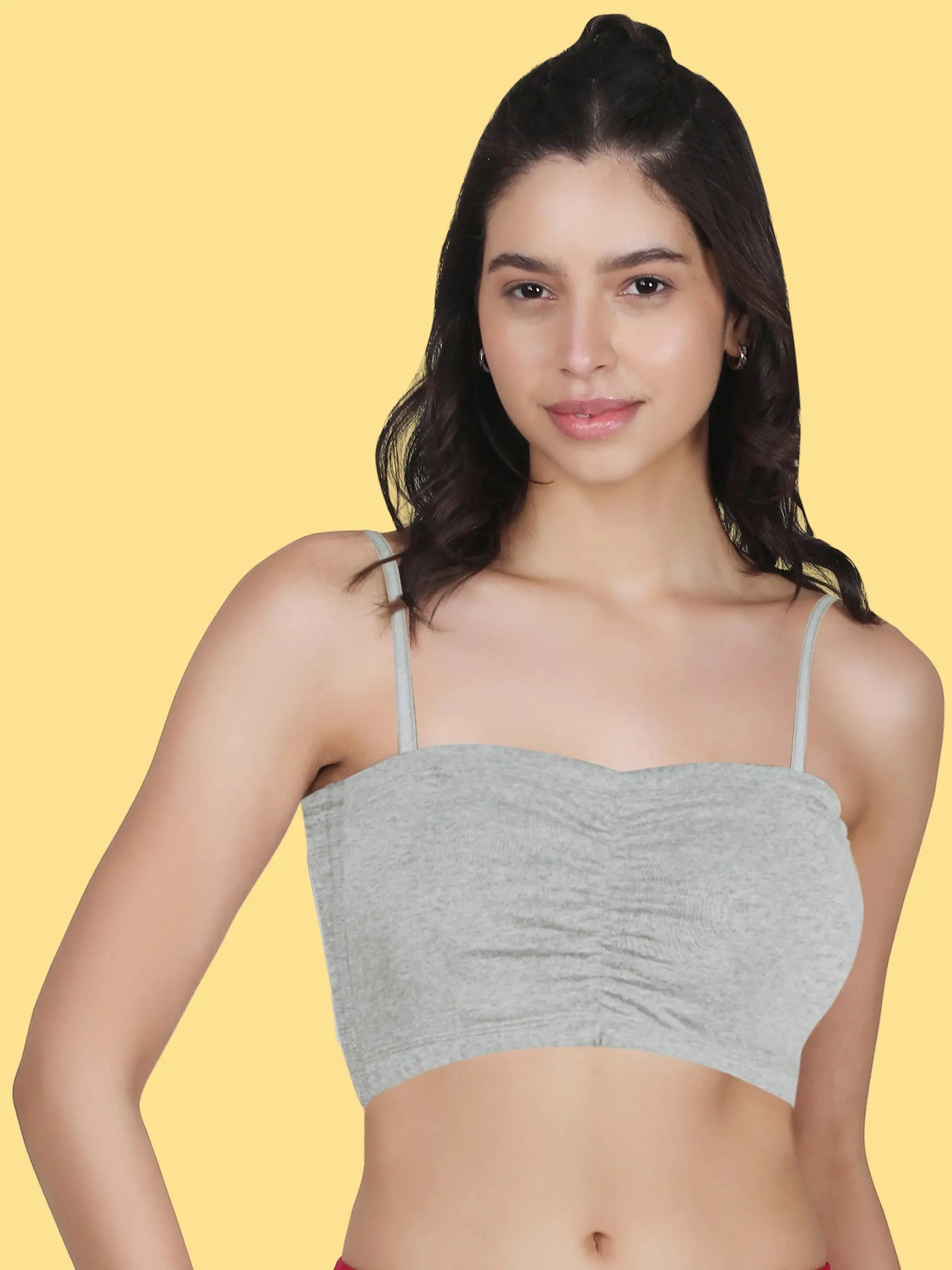 Cotton Strapless Tube Bra For Womens| Bandeau Bra With Removable Pads | Grey Tube Top With Straps Pack Of 2