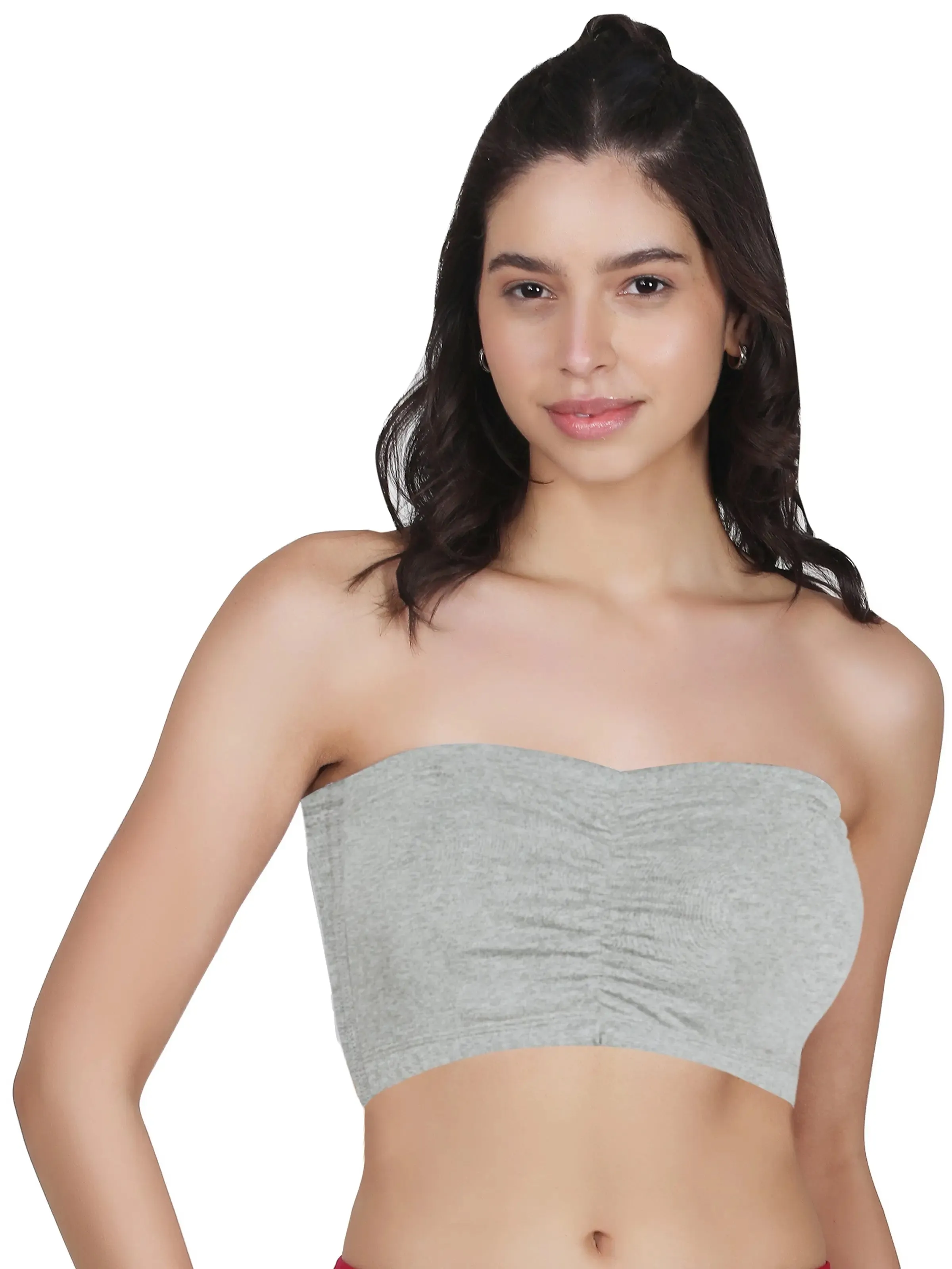 Cotton Strapless Tube Bra For Womens| Bandeau Bra With Removable Pads | Grey Tube Top With Straps Pack Of 2