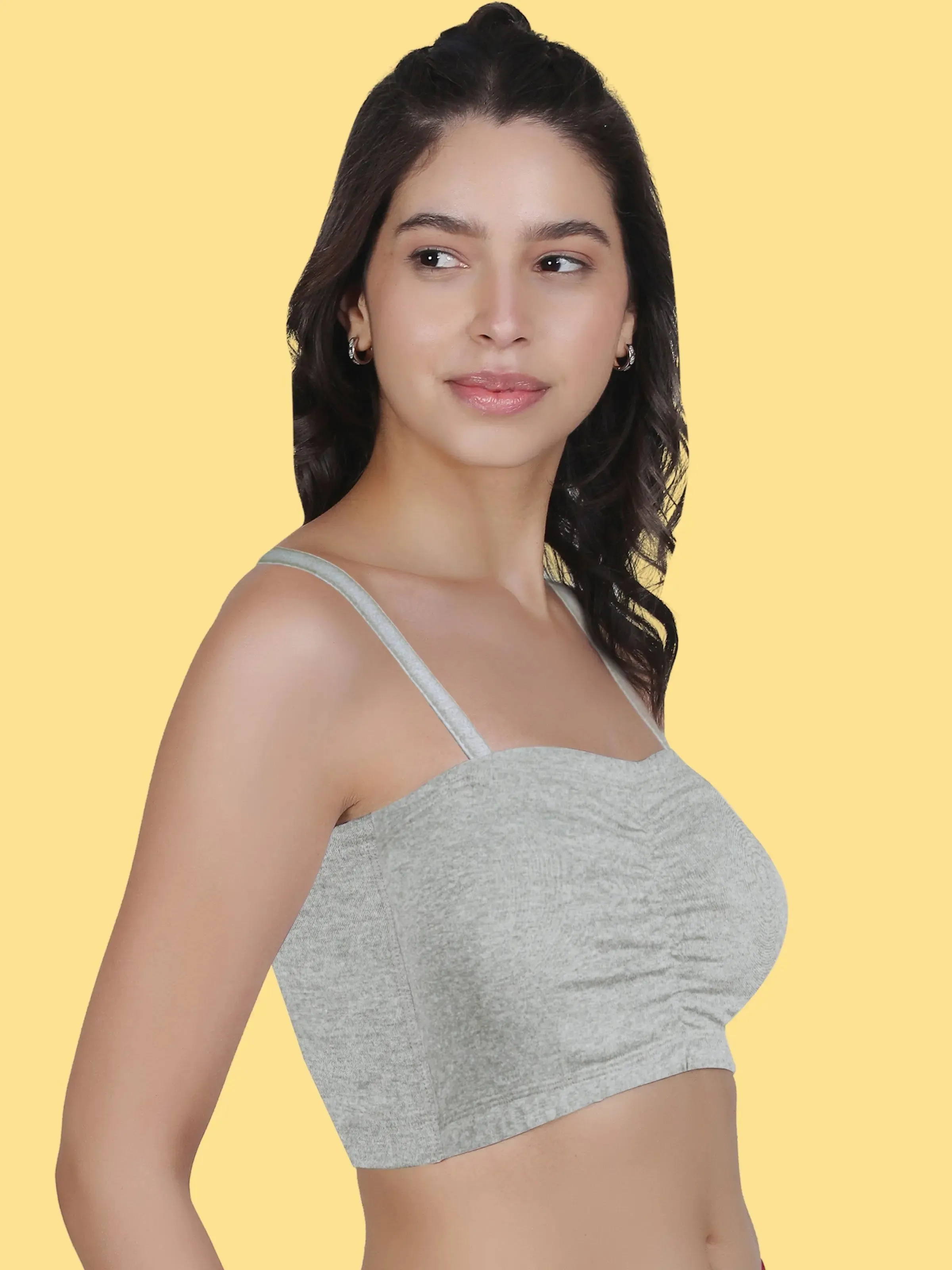 Cotton Strapless Tube Bra For Womens| Bandeau Bra With Removable Pads | Grey Tube Top With Straps Pack Of 2