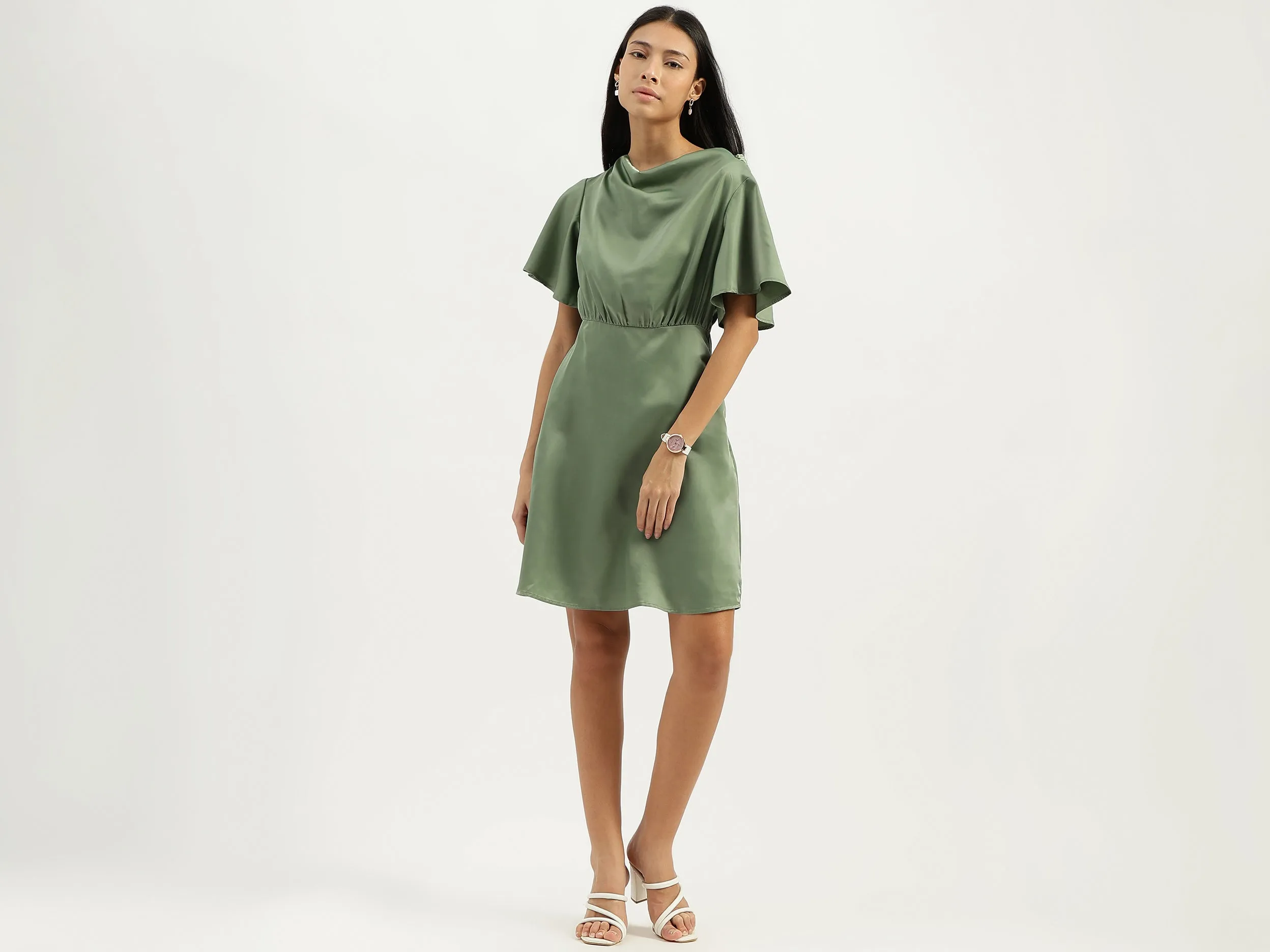 Cowl Neck Solid Dresses