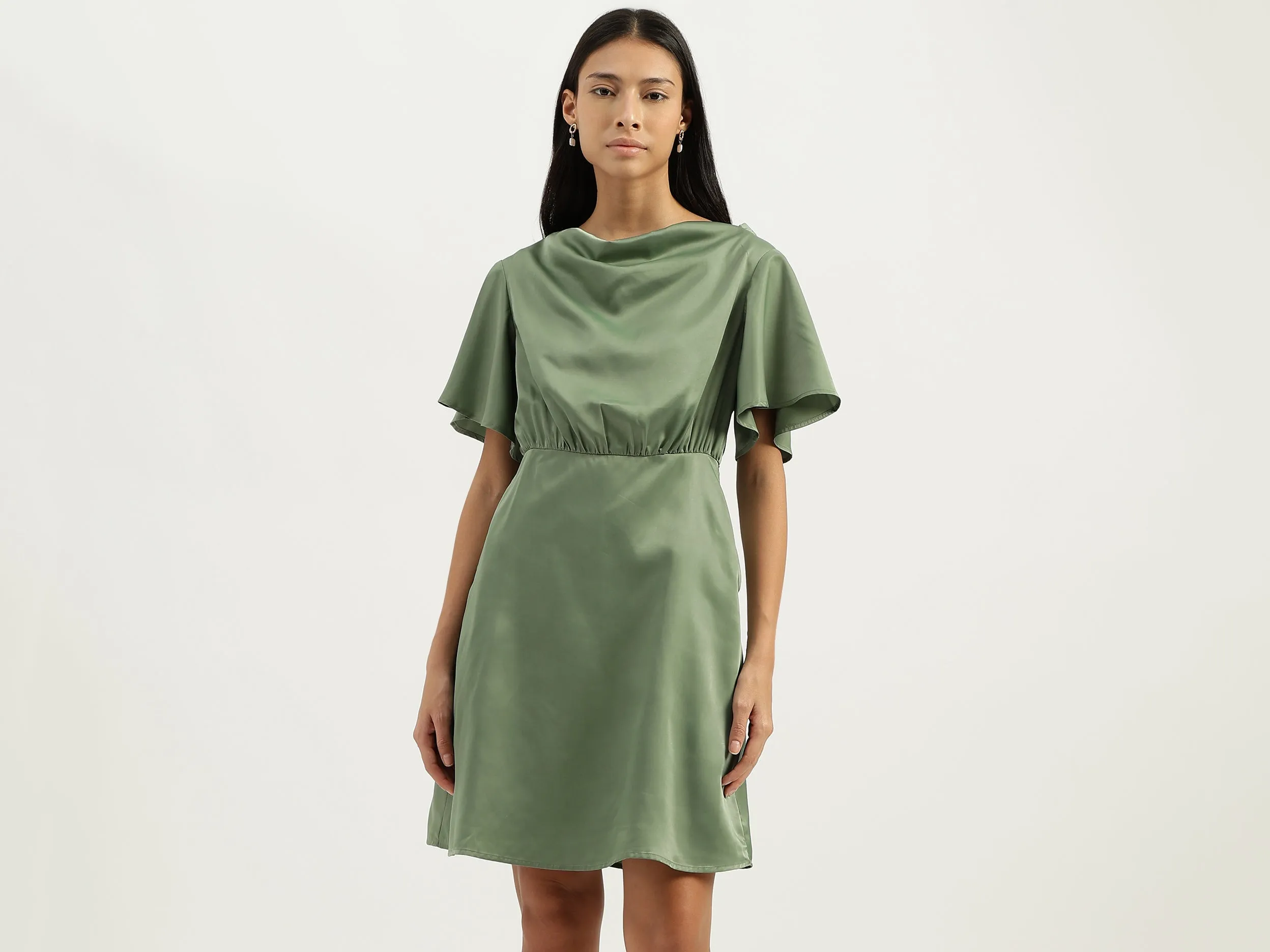 Cowl Neck Solid Dresses