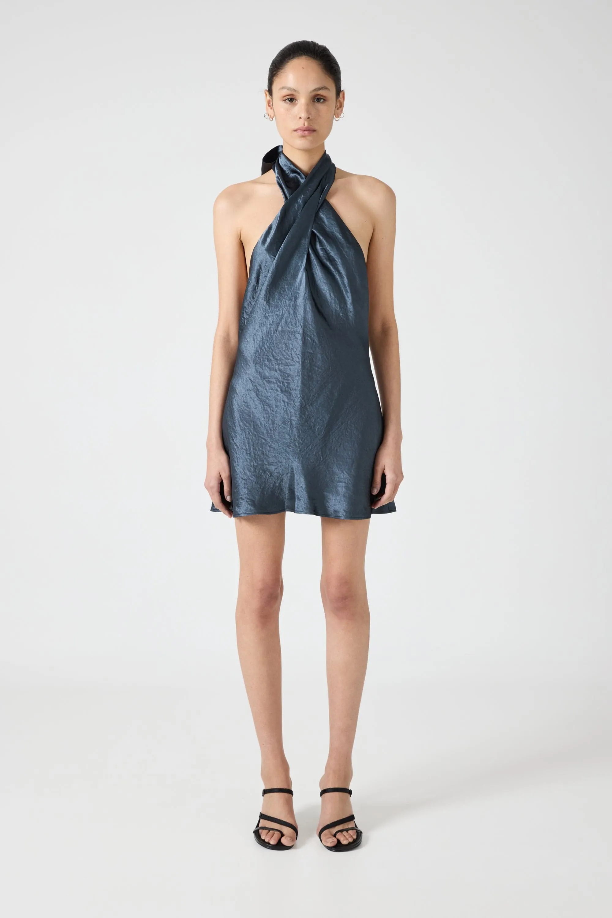 CRUSH WRAP NECK MINI | GUNMETAL