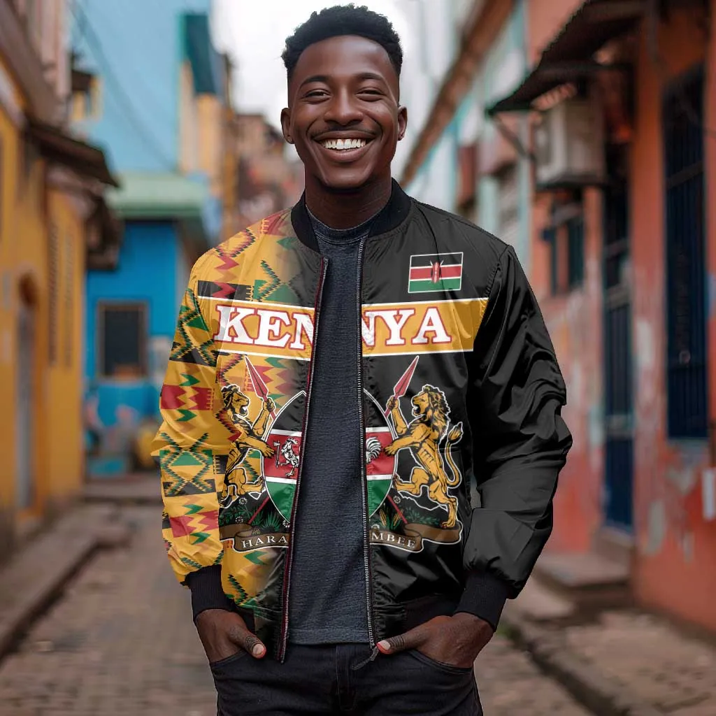 Custom Afro Kenya Coat Of Arms Bomber Jacket With Kente Patterns LT18