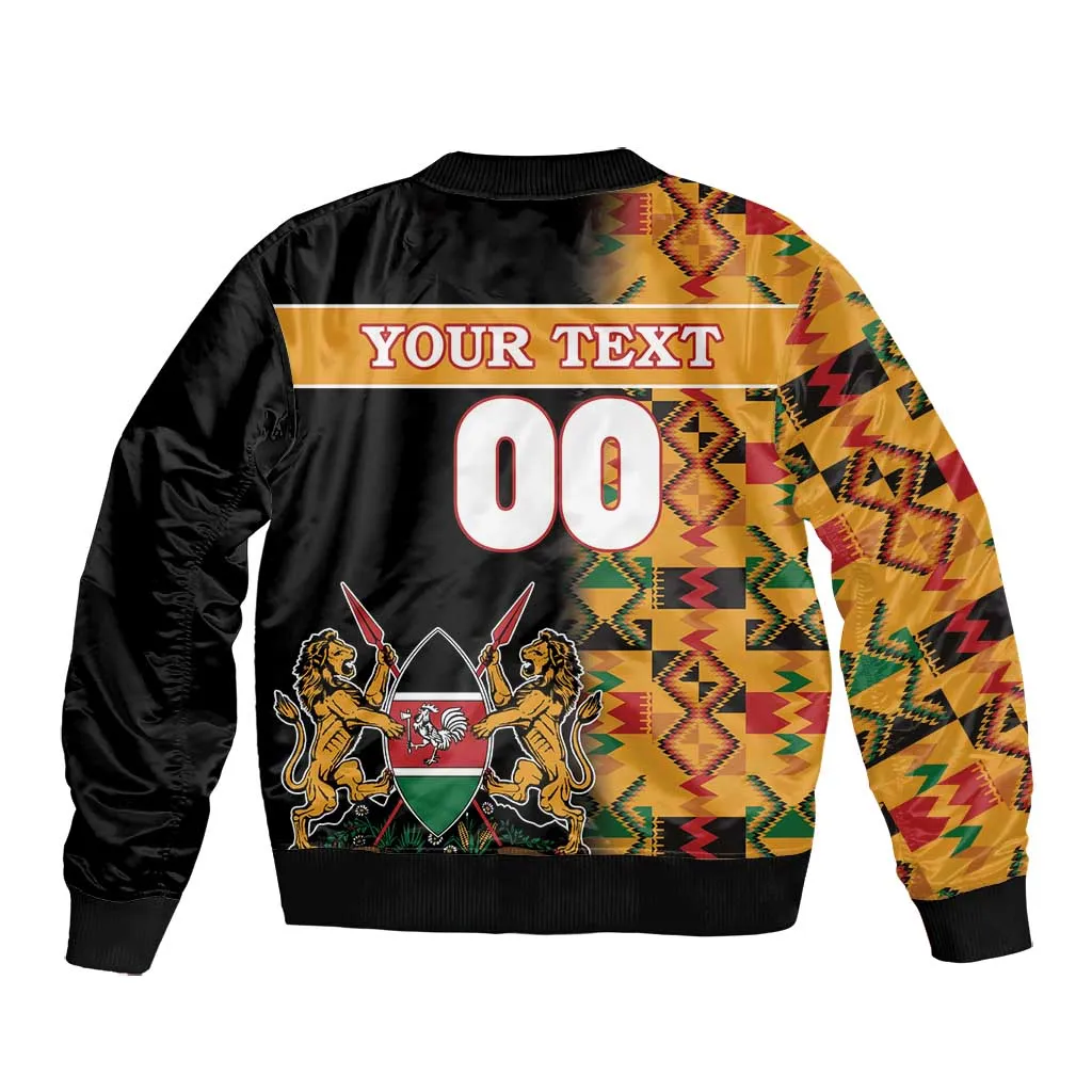 Custom Afro Kenya Coat Of Arms Bomber Jacket With Kente Patterns LT18