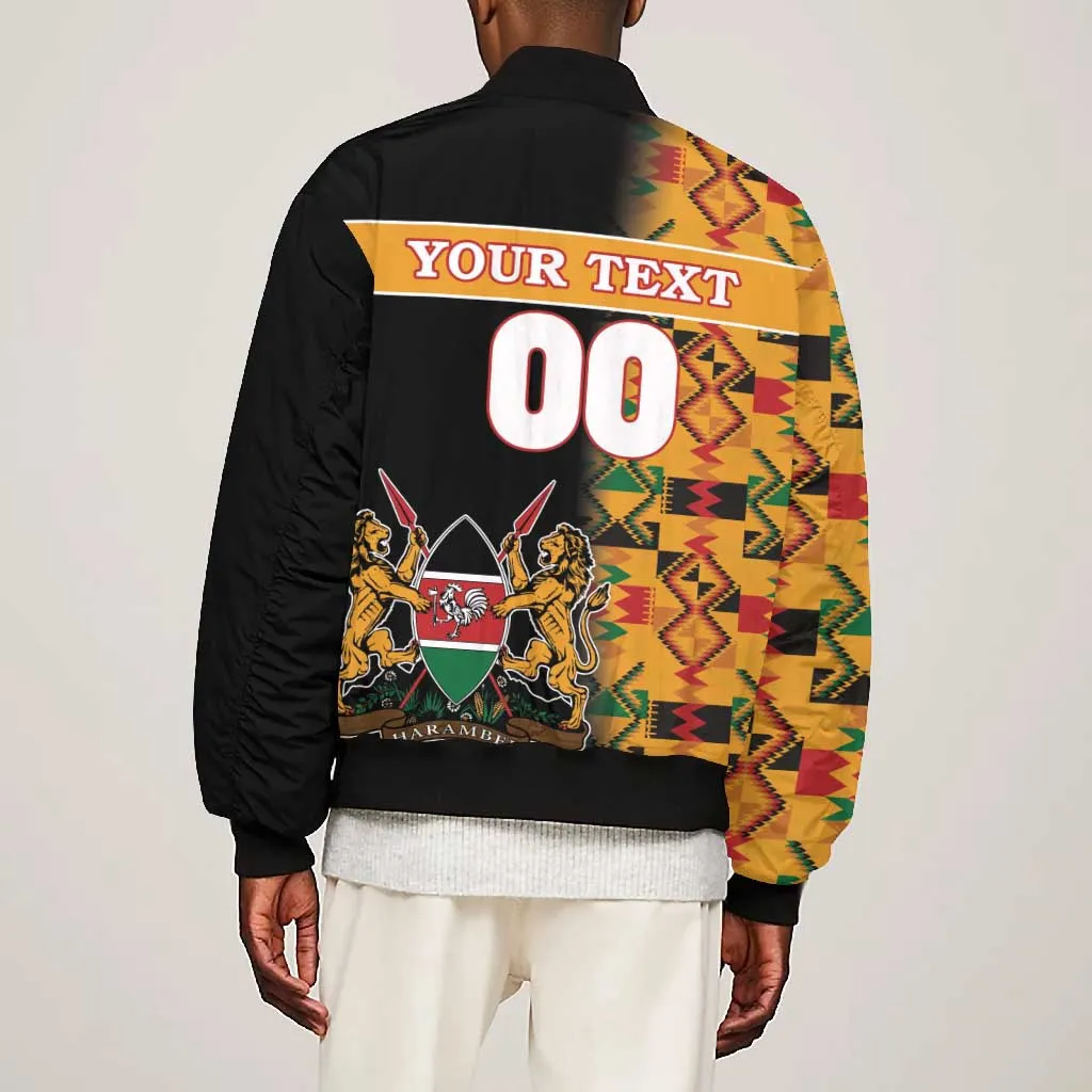Custom Afro Kenya Coat Of Arms Bomber Jacket With Kente Patterns LT18