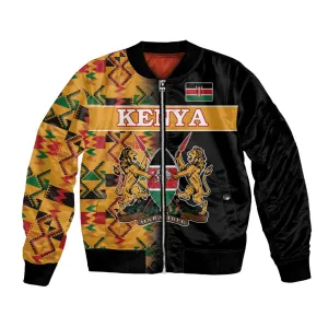 Custom Afro Kenya Coat Of Arms Bomber Jacket With Kente Patterns LT18