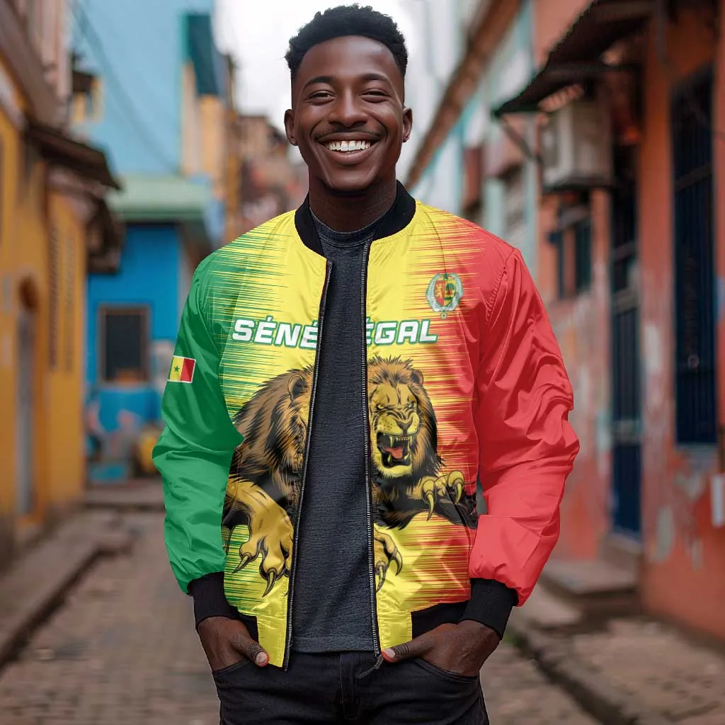 Custom Afro Senegal Football Bomber Jacket Lions of Teranga - Flag Style LT15