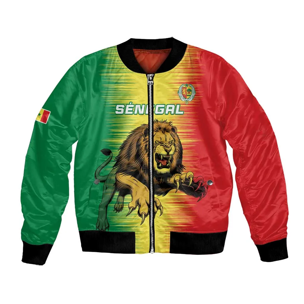 Custom Afro Senegal Football Bomber Jacket Lions of Teranga - Flag Style LT15