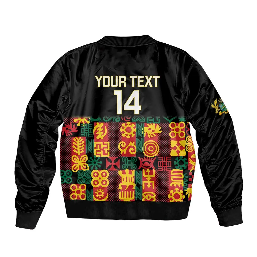 Custom Ghana Black Stars Sleeve Zip Bomber Jacket Adinkra Pattern - Football Style LT14