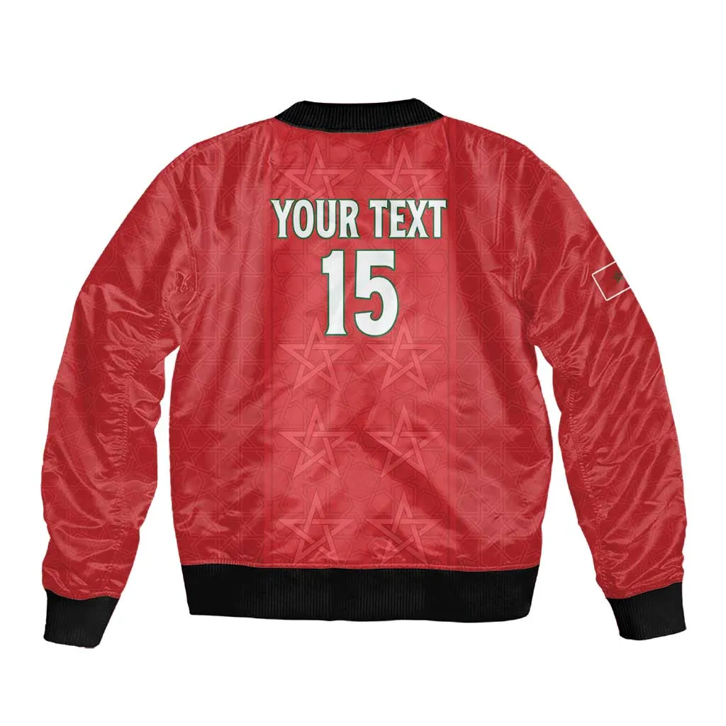 Custom Morocco Football Sleeve Zip Bomber Jacket Allez les Lions de lAtlas LT15