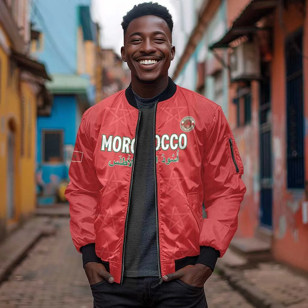 Custom Morocco Football Sleeve Zip Bomber Jacket Allez les Lions de lAtlas LT15