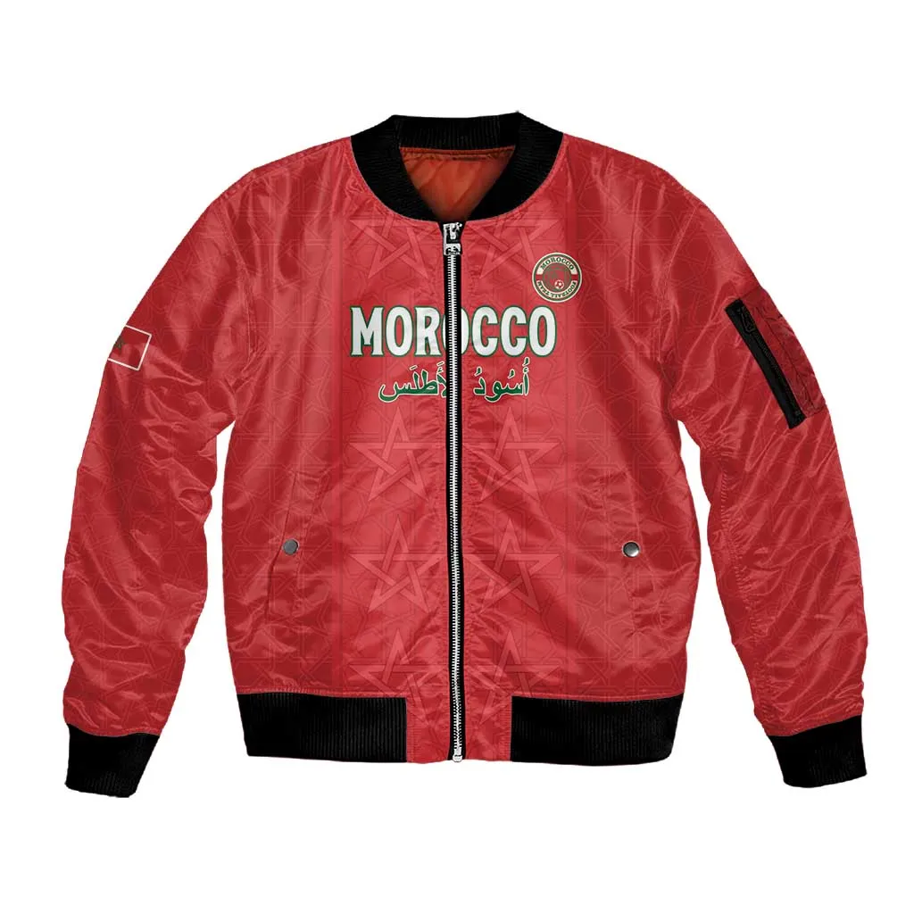 Custom Morocco Football Sleeve Zip Bomber Jacket Allez les Lions de lAtlas LT15