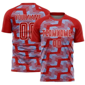Custom Red Light Blue-White Line Sublimation Soccer Uniform Jersey