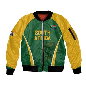 Custom South Africa Cricket Sleeve Zip Bomber Jacket Go Champions Protea Pattern LT05