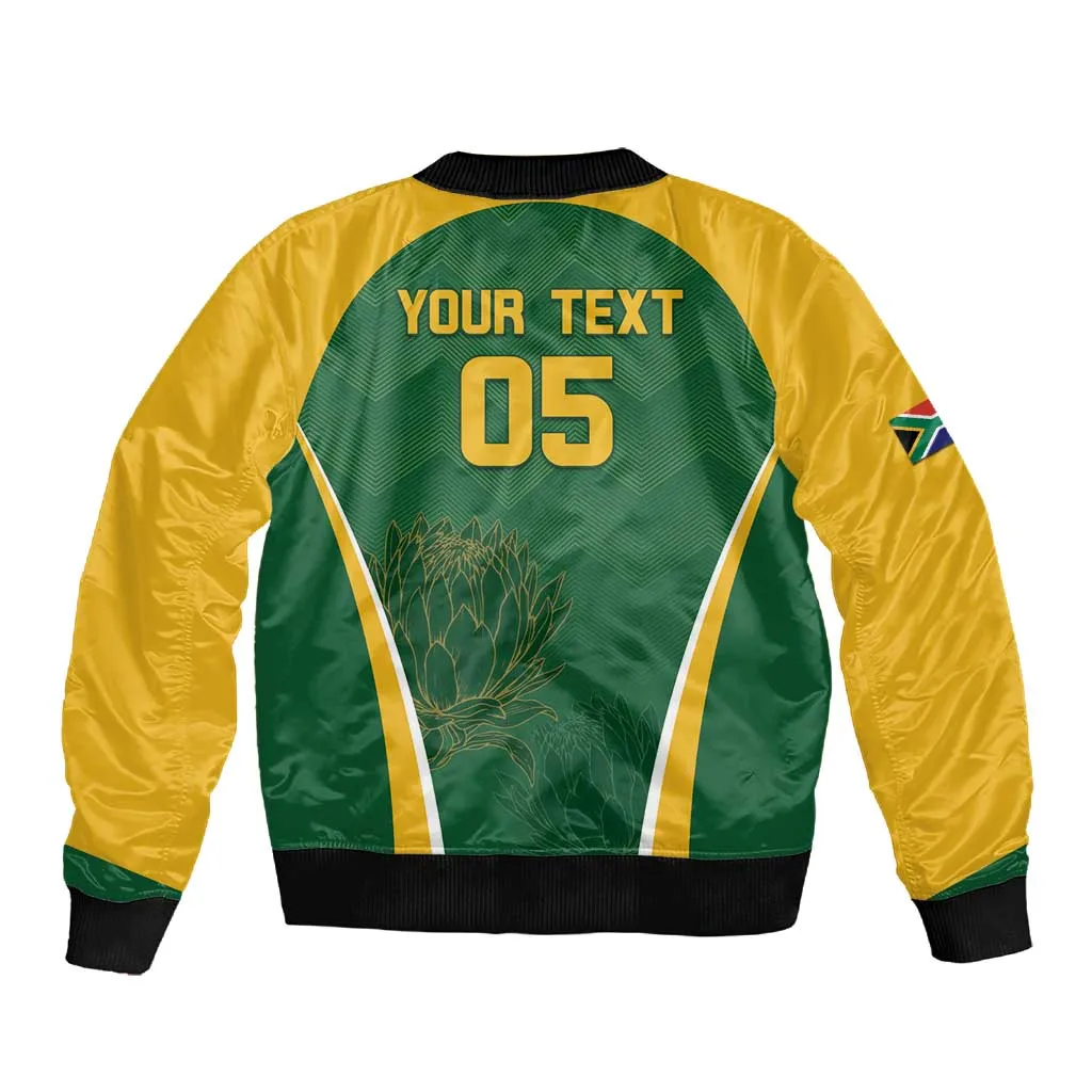Custom South Africa Cricket Sleeve Zip Bomber Jacket Go Champions Protea Pattern LT05